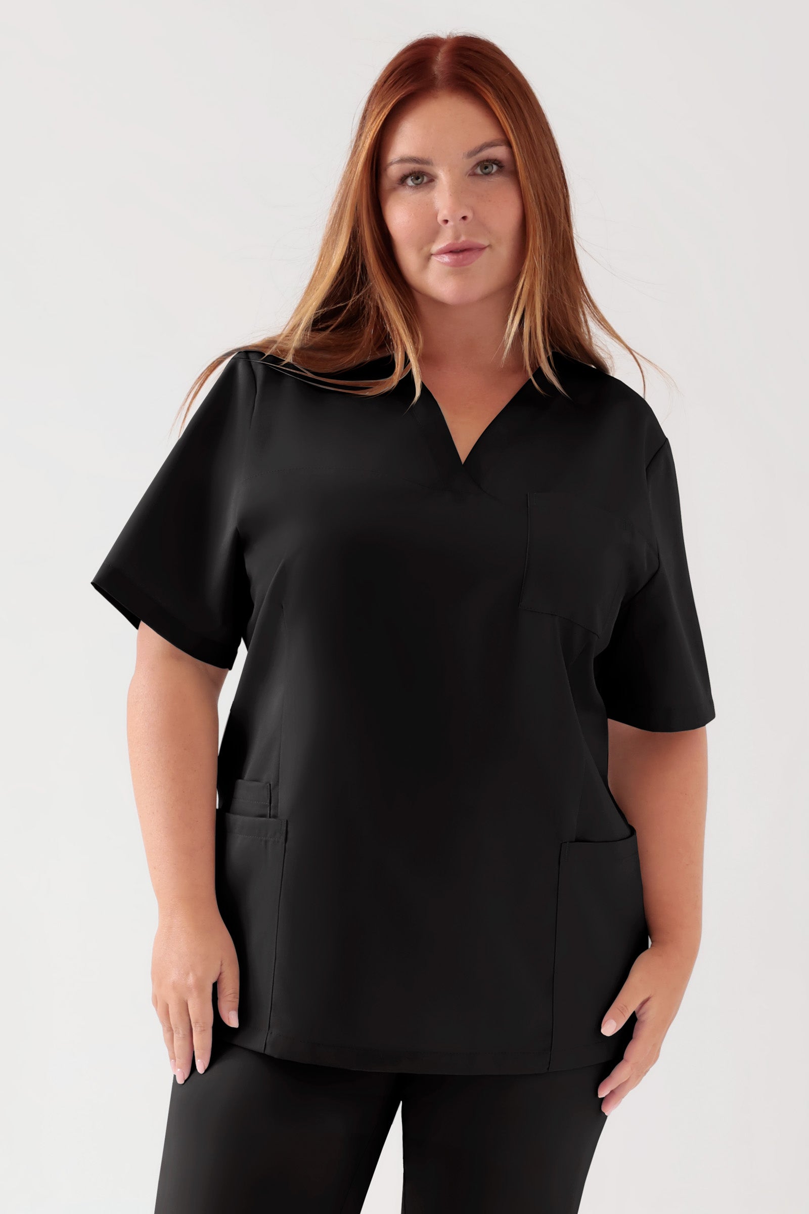 TENCEL™ Schlupfkasack Damen - V-Ausschnitt schwarz, Vorderansicht