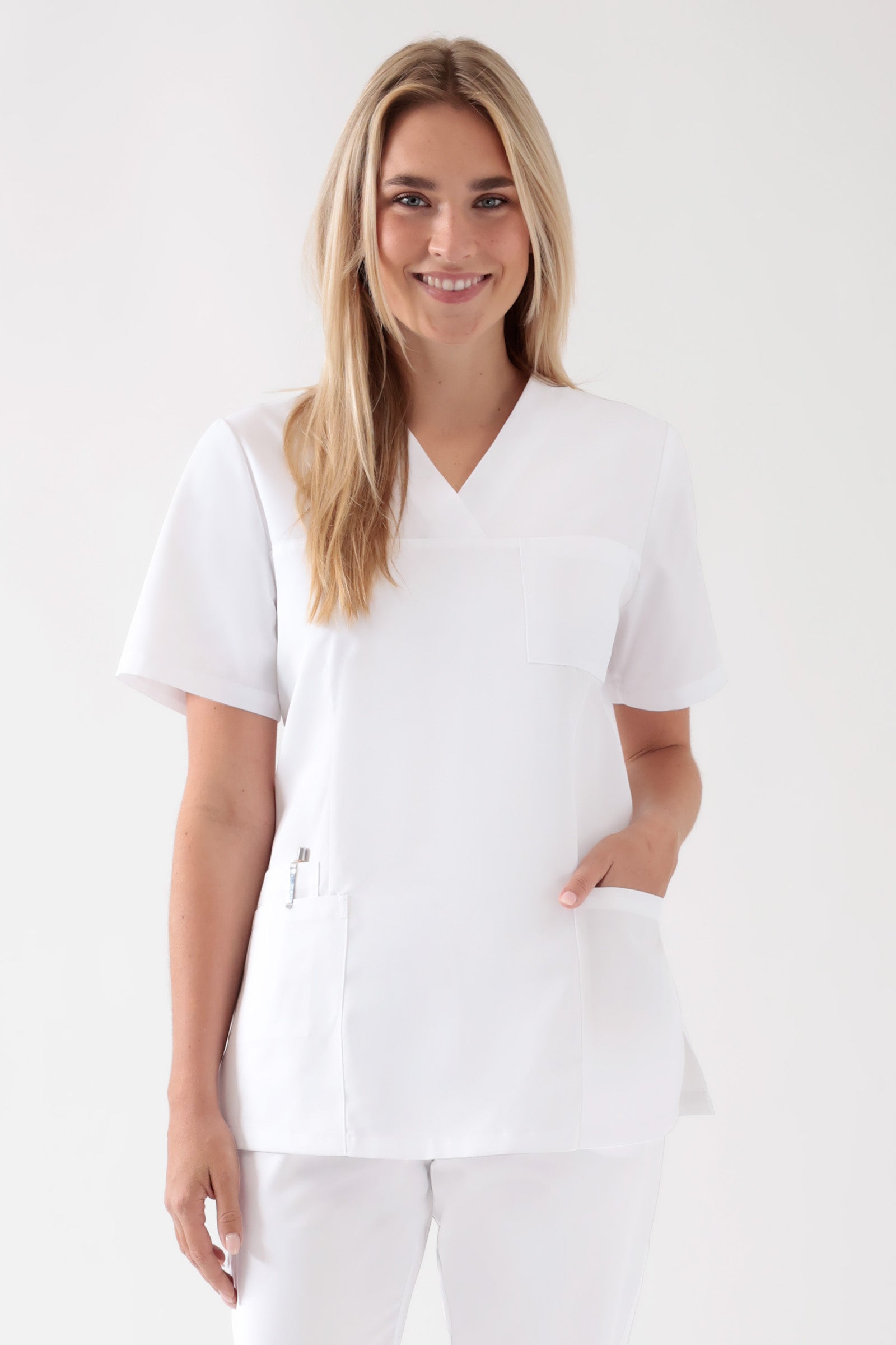 TENCEL™ Schlupfkasack Damen - V-Ausschnitt weiss