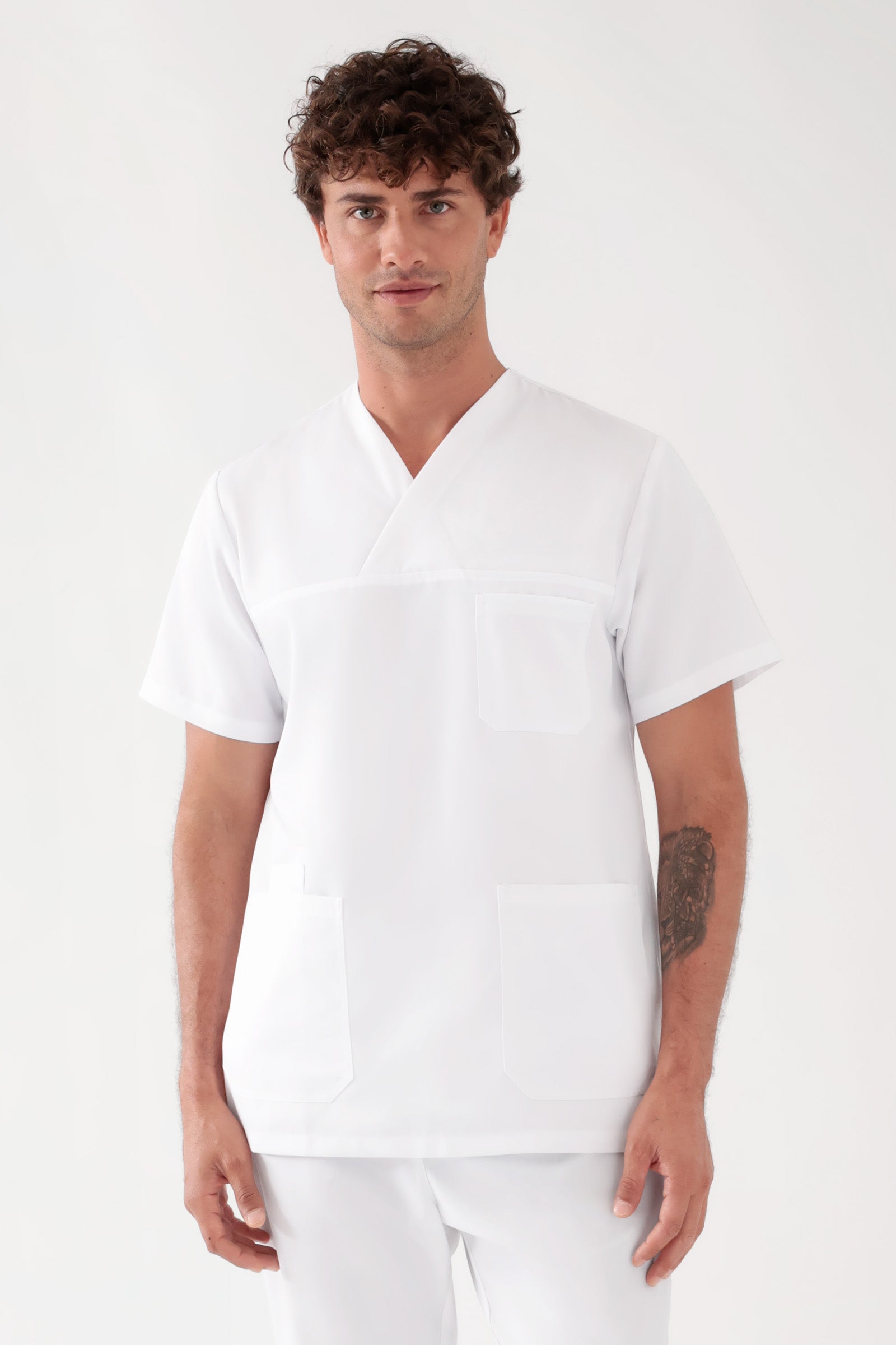 TENCEL™ Schlupfkasack Herren - V-Ausschnitt weiss