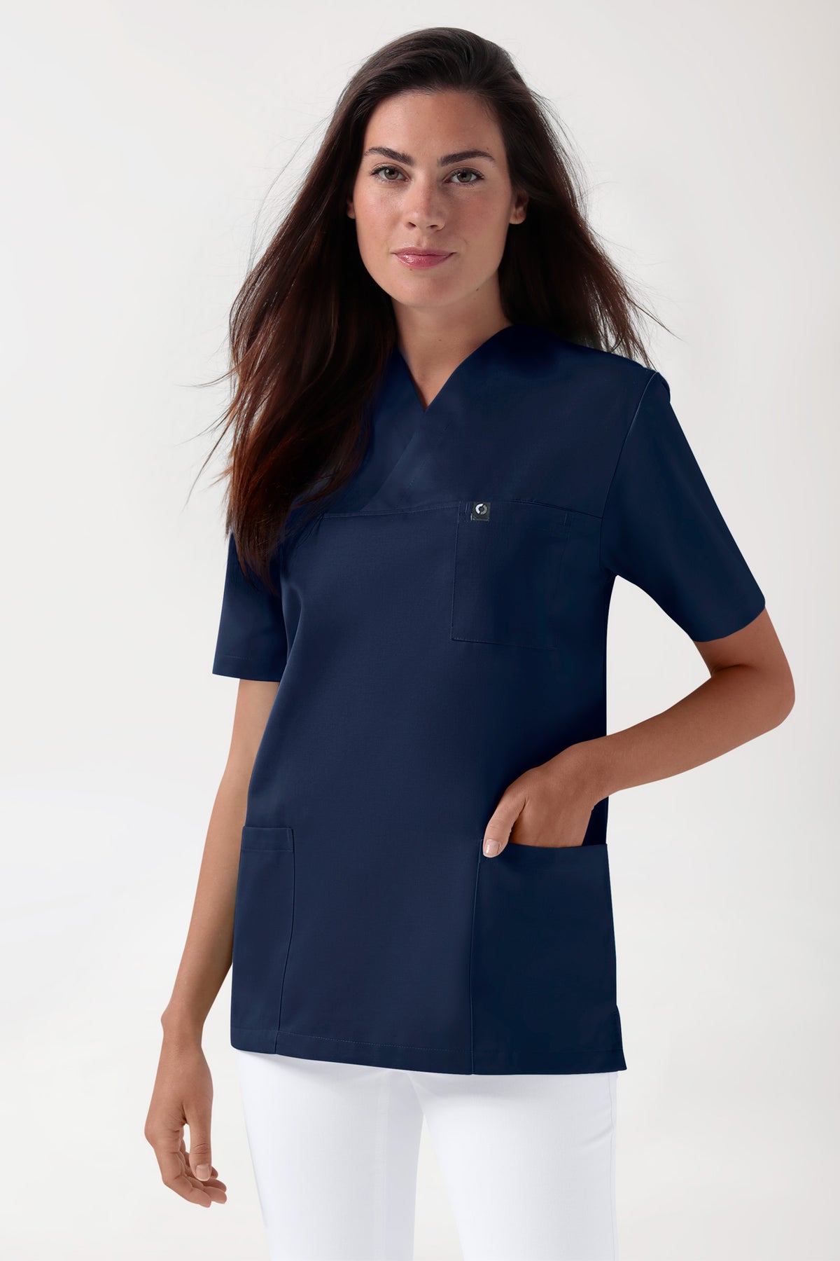 GREEN Stretch Schlupfkasack Unisex - V-Ausschnitt navy, Vorderansicht
