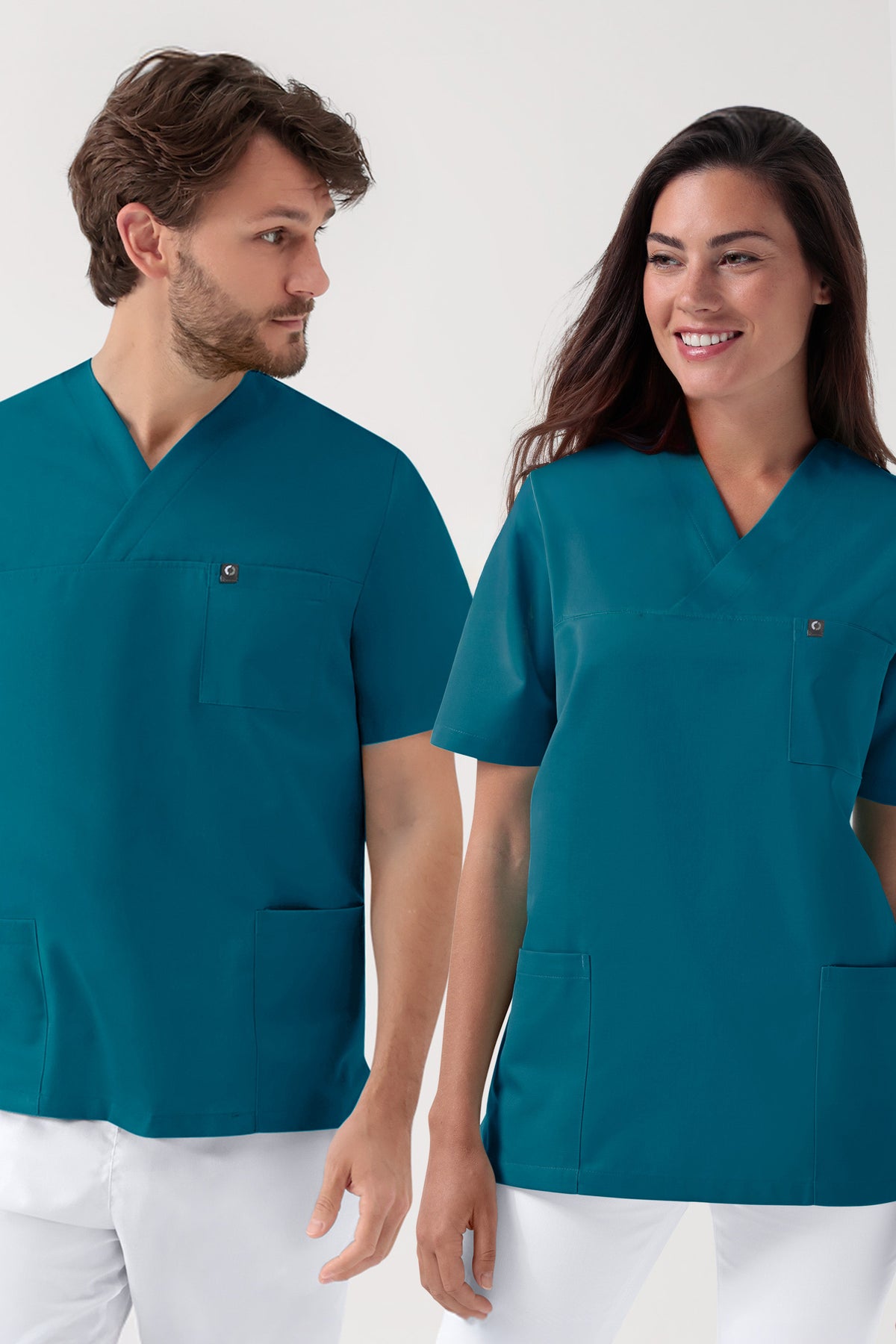 GREEN Stretch Schlupfkasack Unisex - V-Ausschnitt petrol, Vue de face