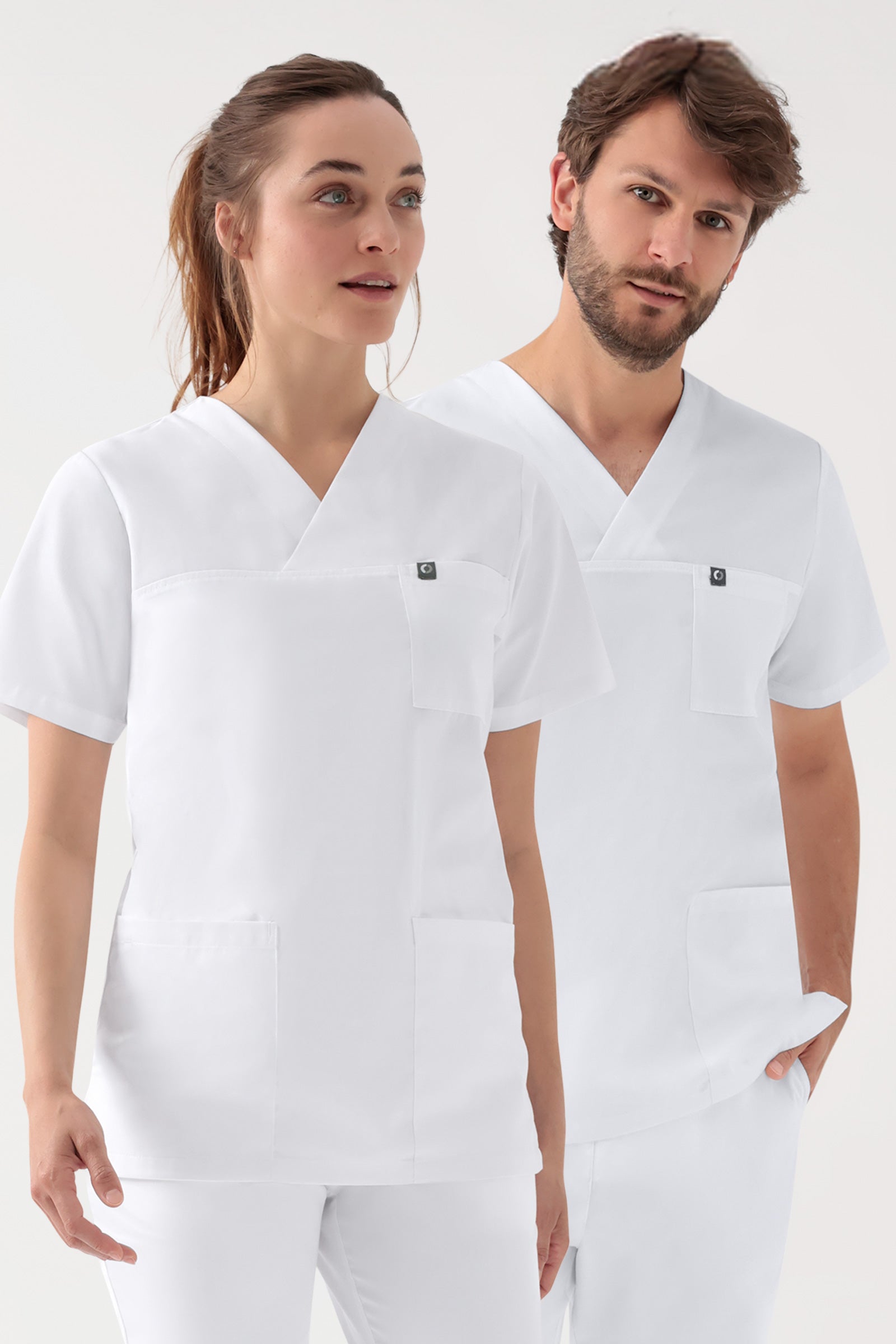 GREEN Stretch Schlupfkasack Unisex - V-Ausschnitt weiss, Vorderansicht