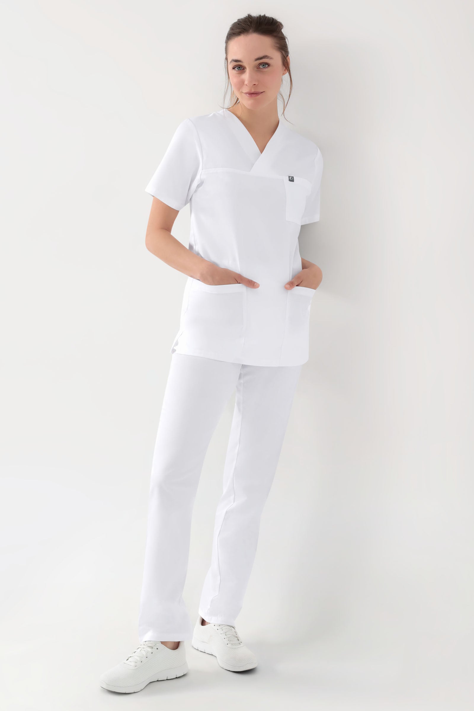 GREEN Stretch Schlupfkasack Unisex - V-Ausschnitt weiss, Vorderansicht