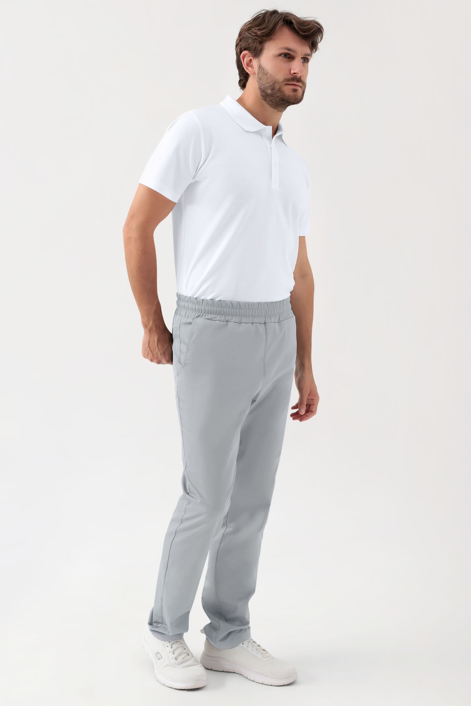 GREEN Stretch Hose Unisex - Rundumgummibund perlgrau, Vorderansicht