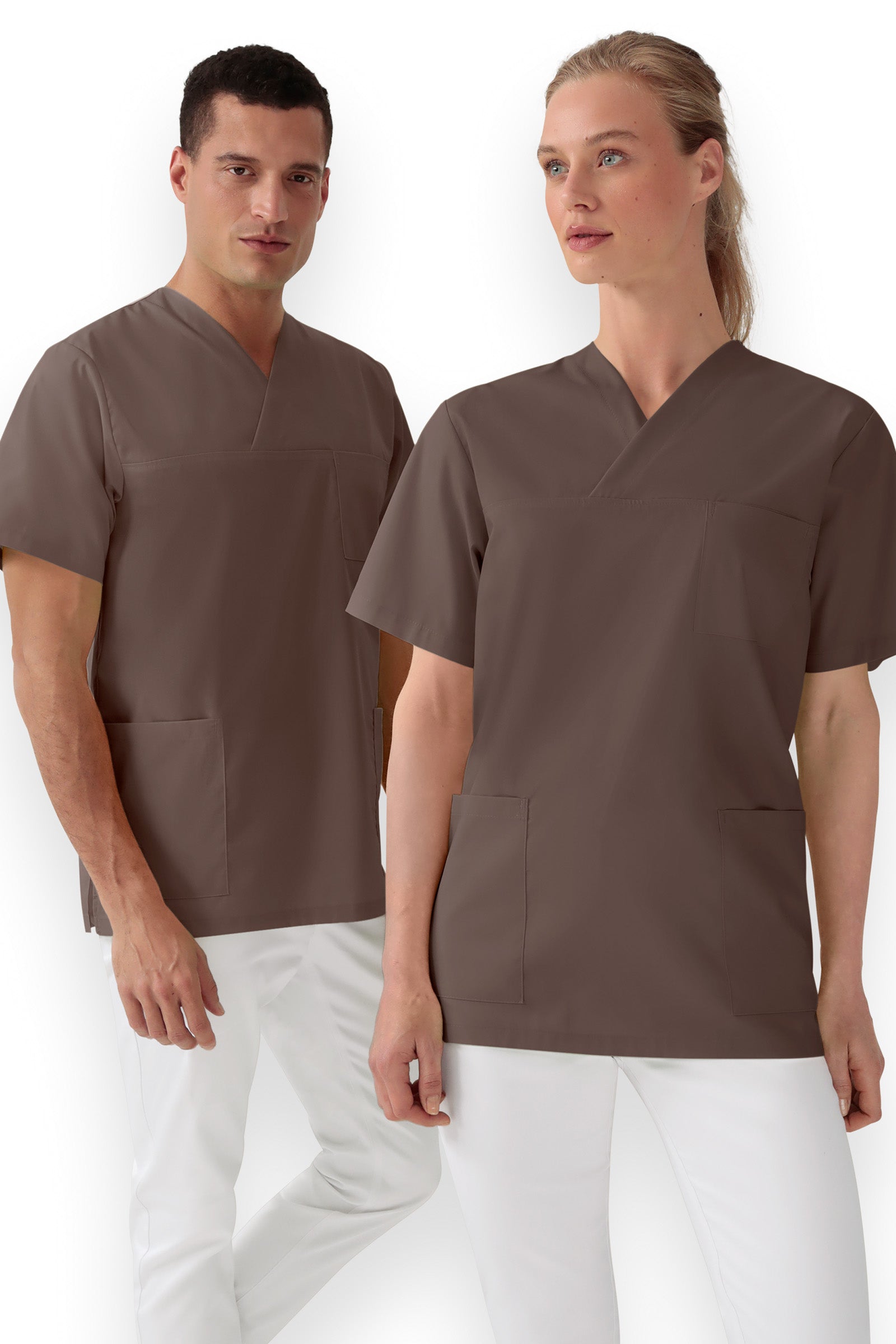 Stretch Schlupfkasack Unisex - V-Ausschnitt deep taupe, Vue de face