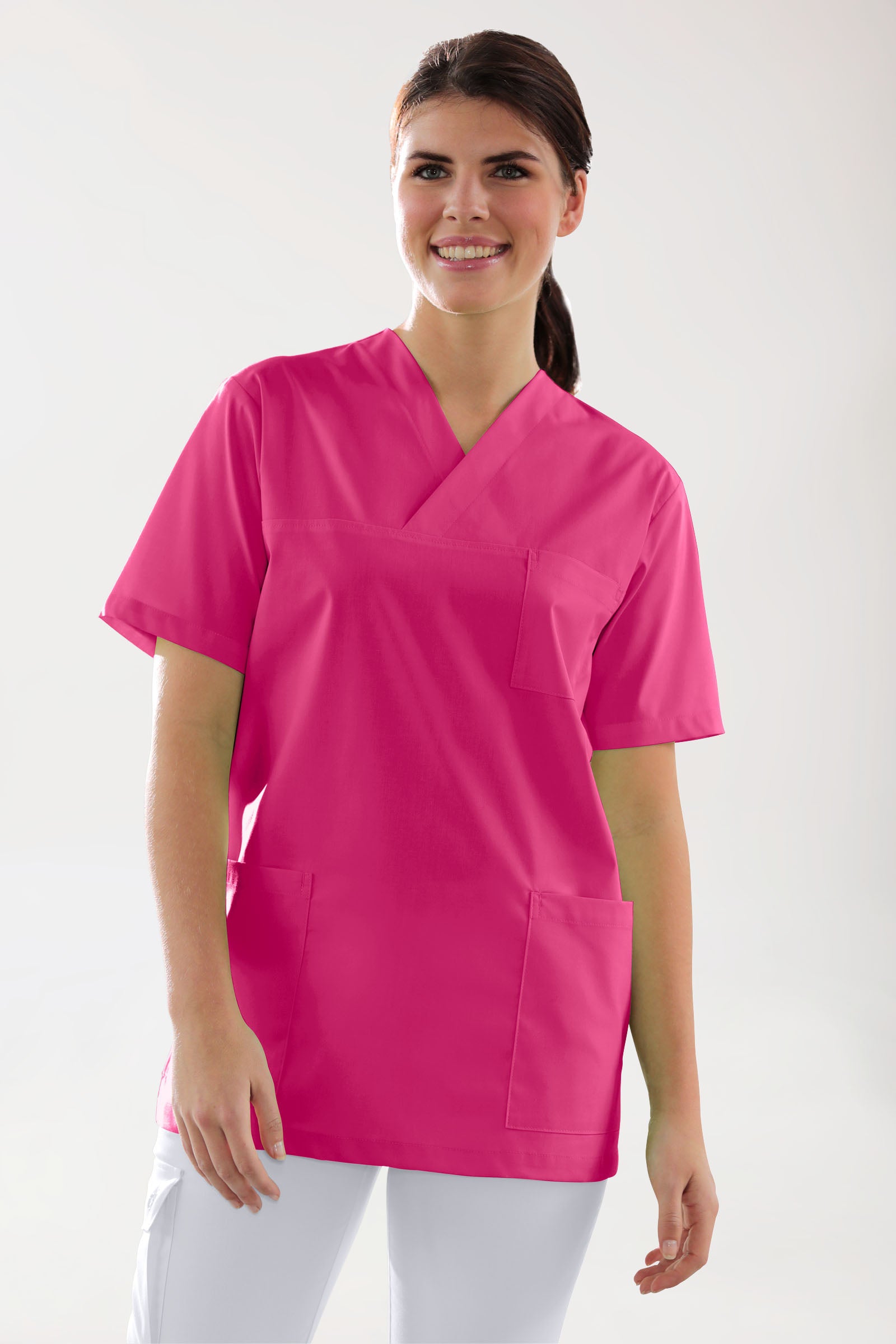 Stretch Schlupfkasack Unisex - V-Ausschnitt pink, Vue de face