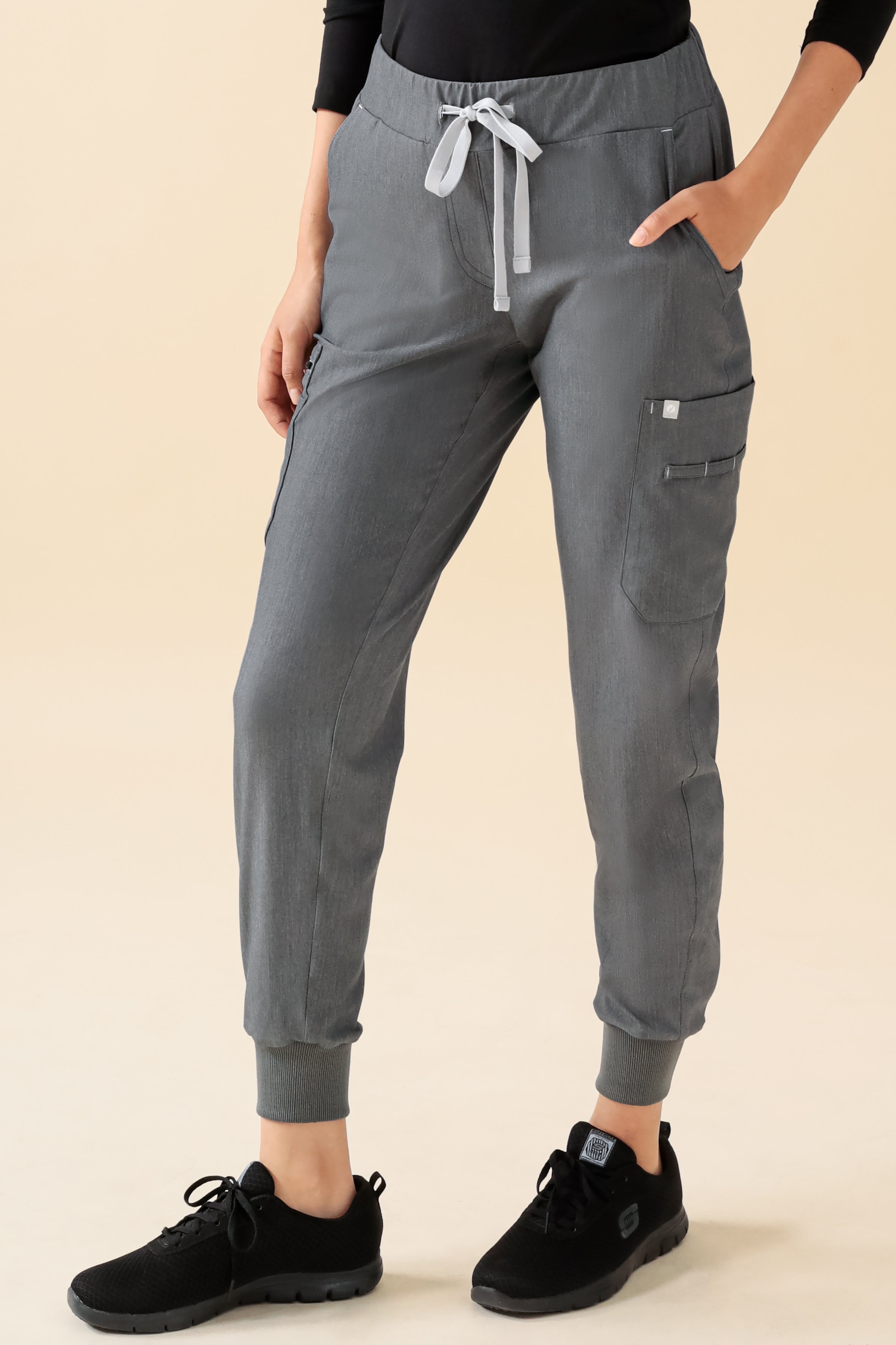 KAERE Hose Damen - Saumbündchen mit Beintaschen grau melange, Vue de face