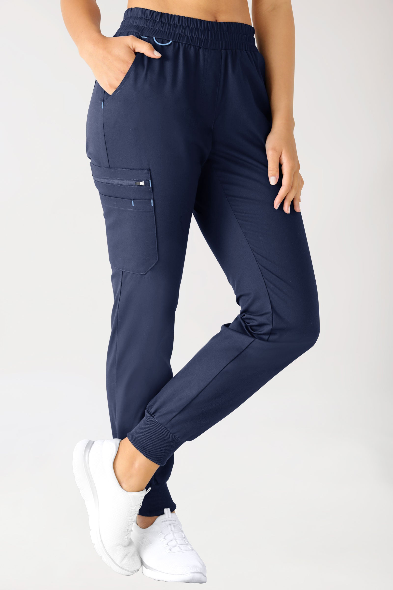 CLINIC STRETCH Hose Damen - Strickbund navy/himmelblau, Vue de face