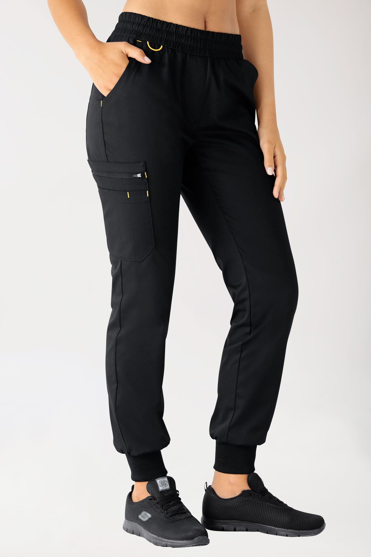 CLINIC STRETCH Hose Damen - Strickbund schwarz/gelb