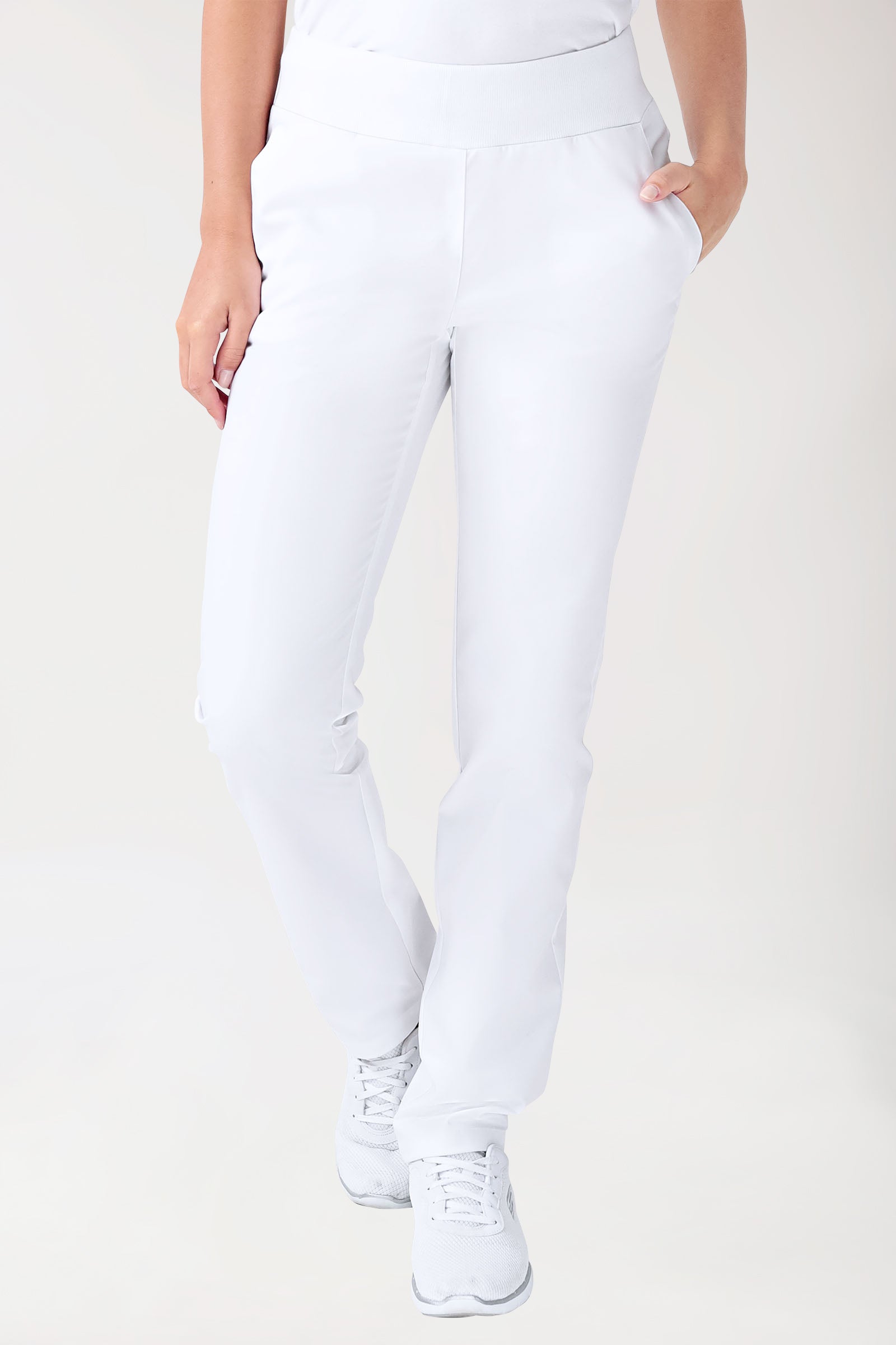 Stretch Hose Damen - Seitentaschen - Strickbund weiss, Vue de face