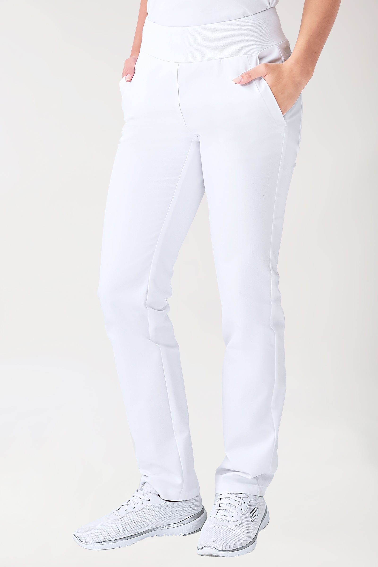 Stretch Hose Damen - Seitentaschen - Strickbund weiss, Vue de face