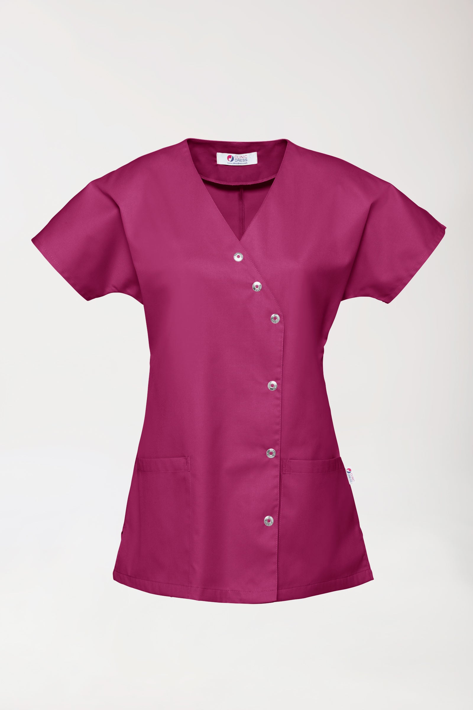 Beauty Kasack Damen - asymmetrische Druckknopfleiste berry