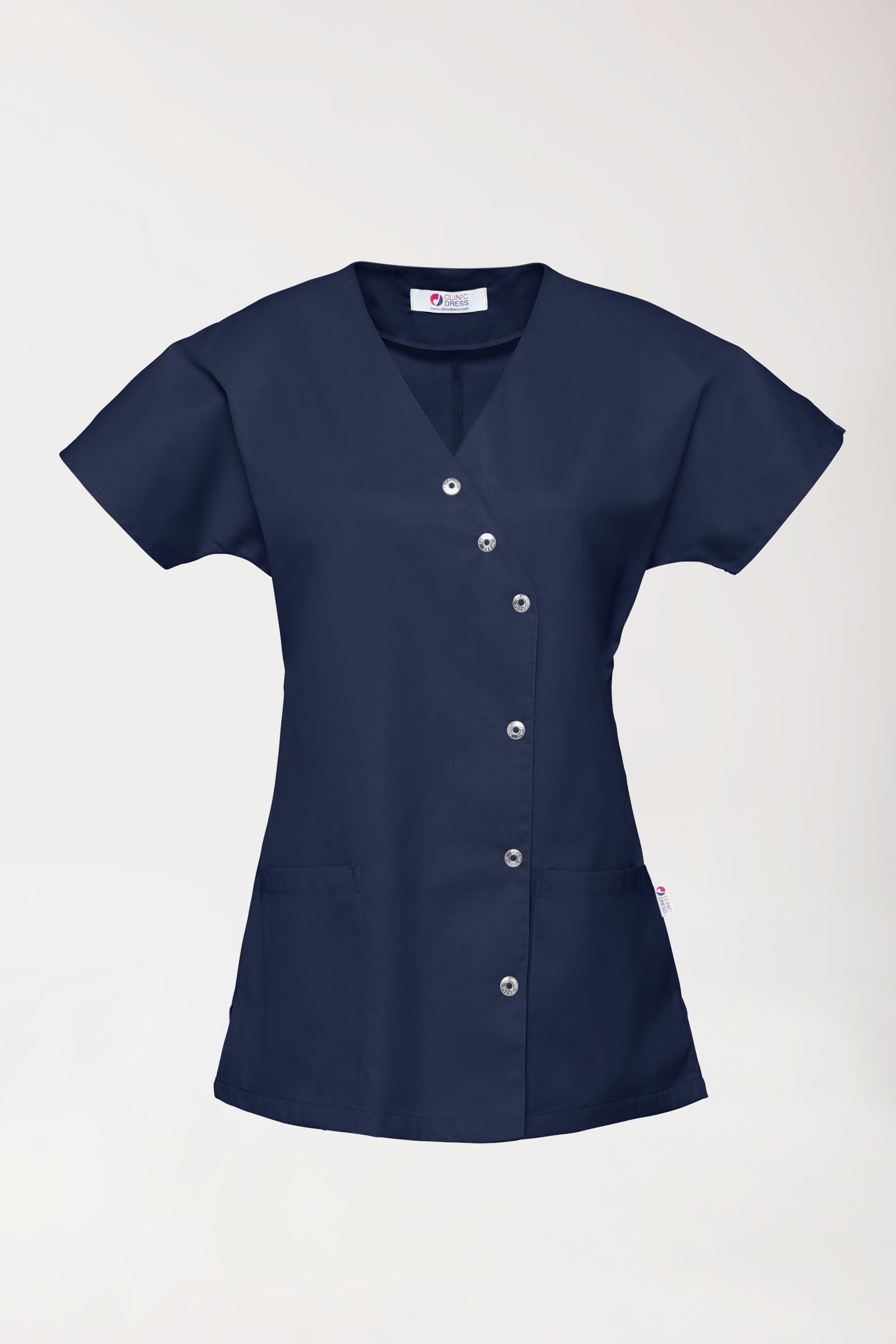 Beauty Kasack Damen - asymmetrische Druckknopfleiste navy, Vue de face