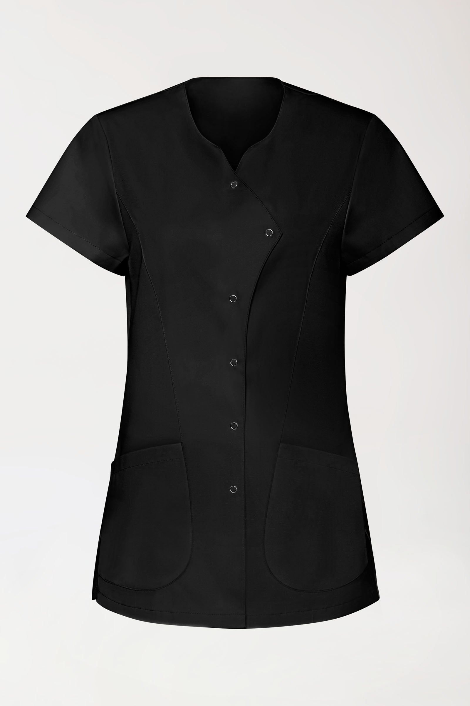 GREEN Stretch Kasack Damen - asymmetrische Druckknopfleiste schwarz