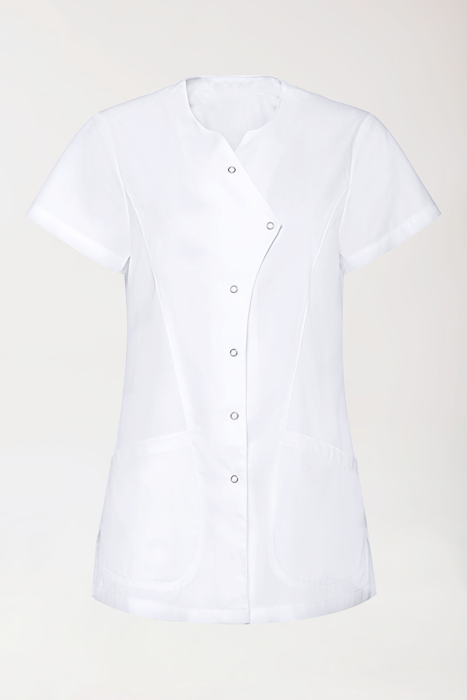GREEN Stretch Kasack Damen - asymmetrische Druckknopfleiste weiss