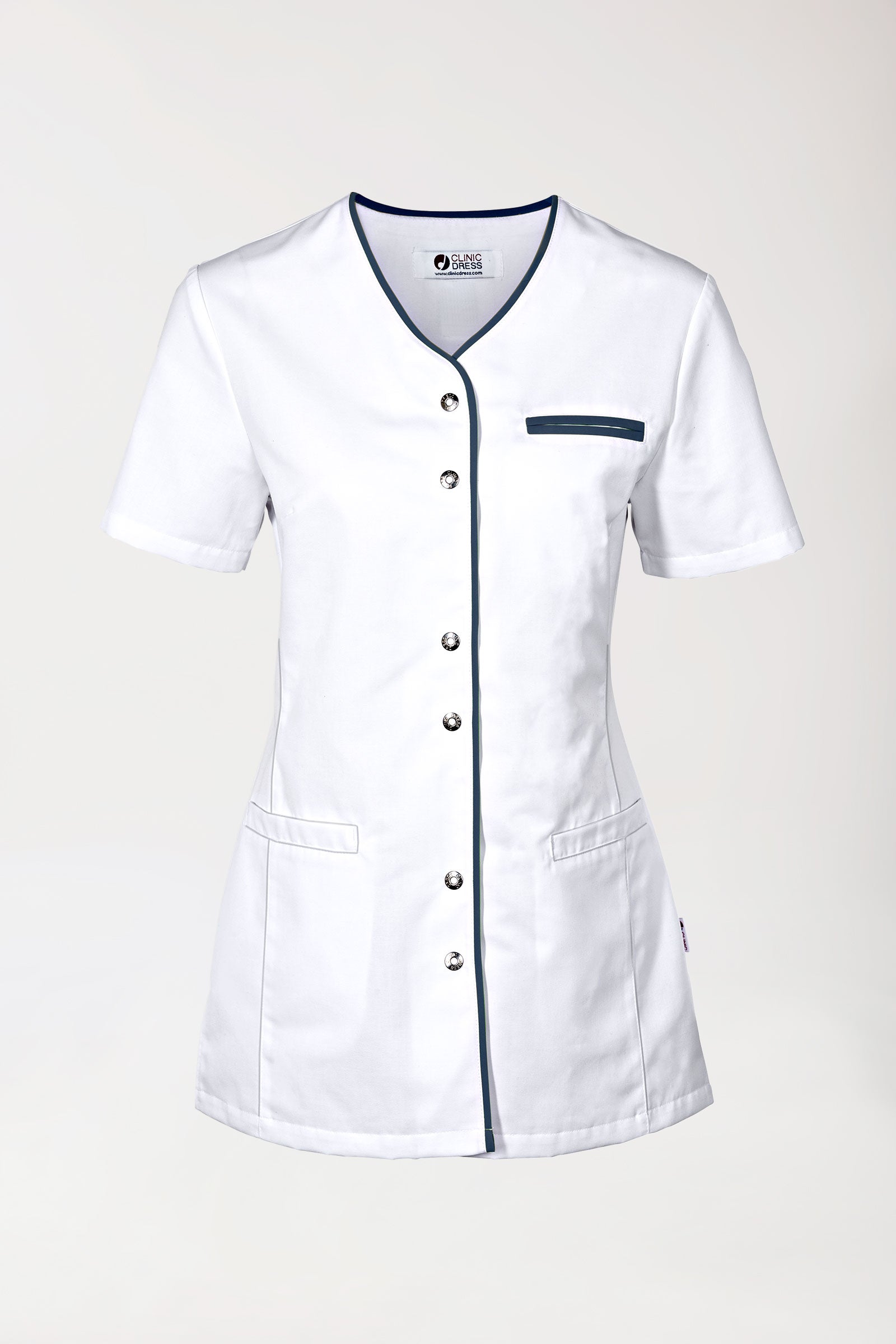 Beauty Kasack Damen - durchgeknöpft weiss/navy, Vue de face