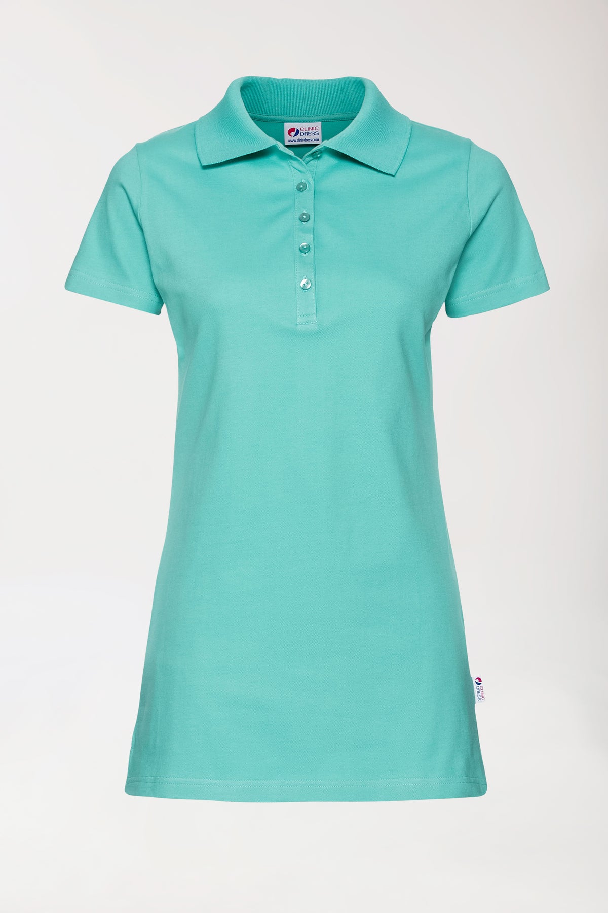 Stretch Longshirt Damen - Polokragen aqua green, Vorderansicht