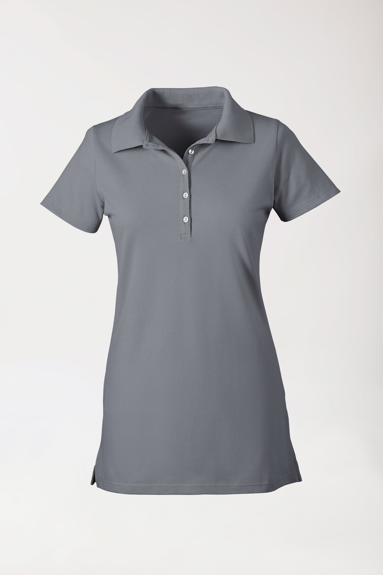 Stretch Longshirt Damen - Polokragen steingrau, Vorderansicht
