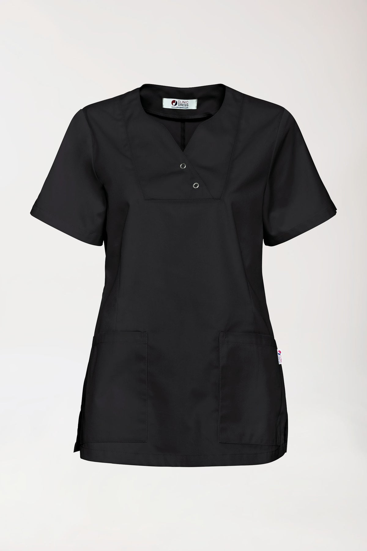 CORE Schlupfkasack Damen curved fit - mit Druckknöpfen schwarz, Vue de face