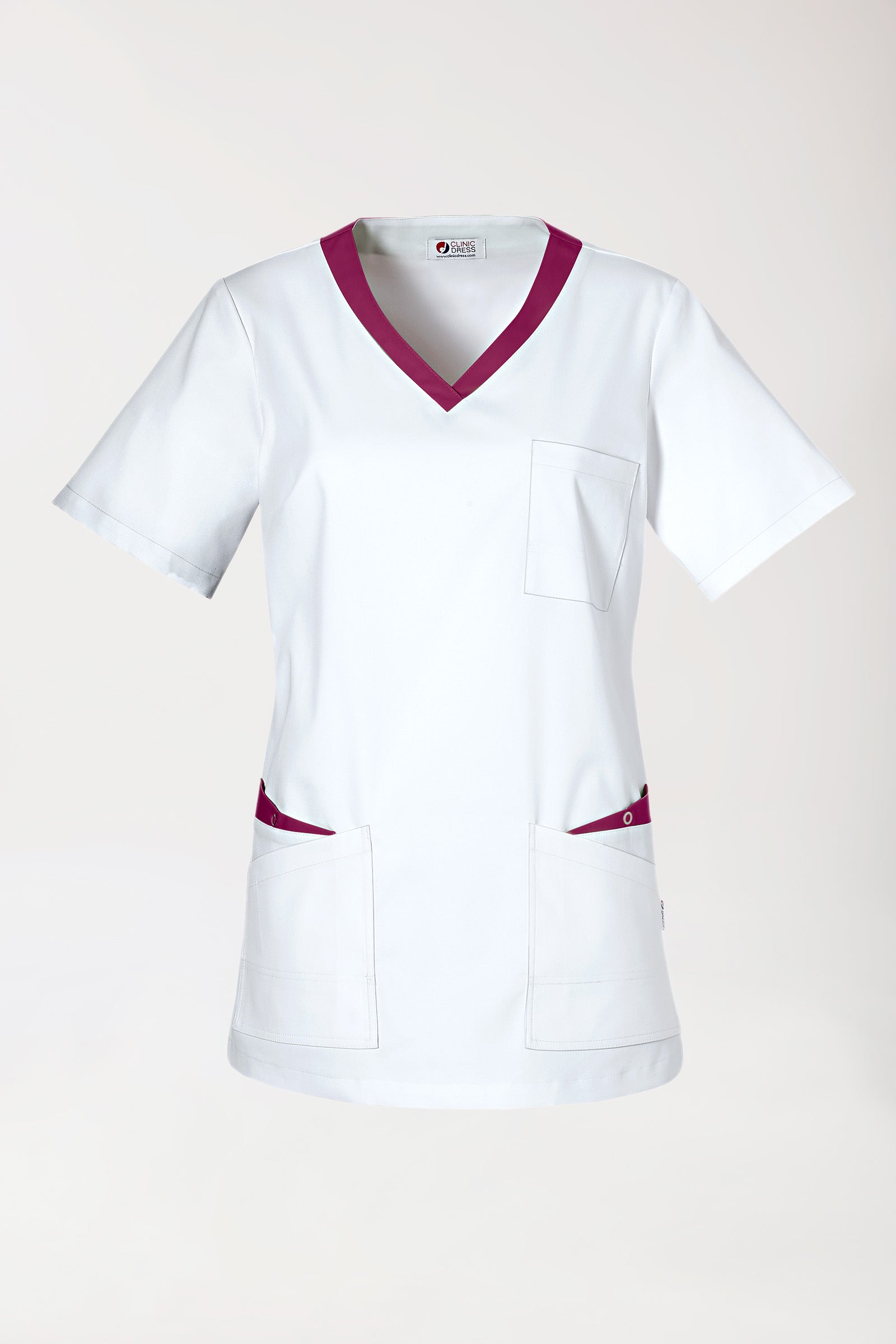 CLINIC STRETCH Schlupfkasack Damen - 1/2 Arm weiss/berry, Vue de face