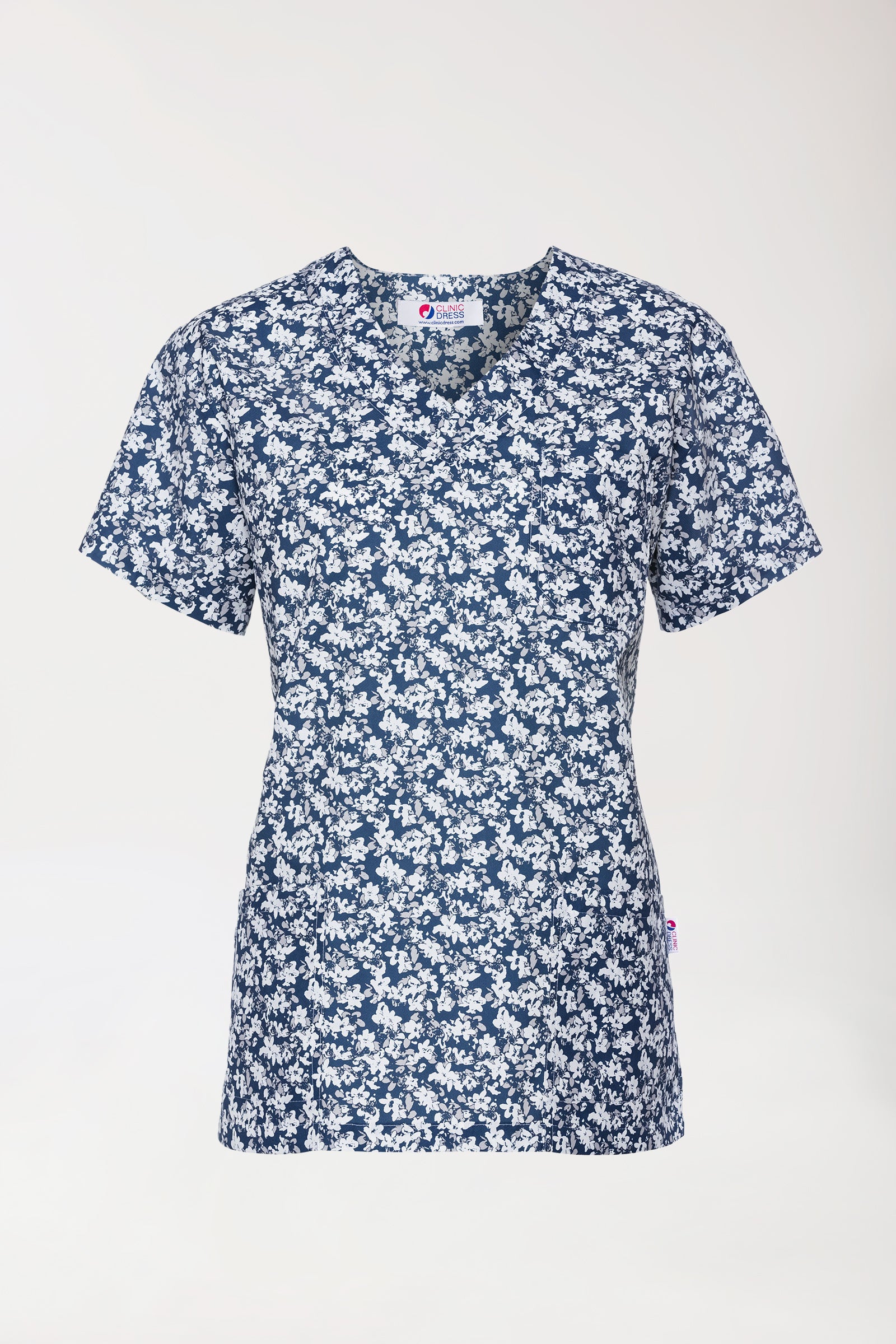 Leichter Schlupfkasack Damen - Alloverprint weiss/blau/grau, Vue de face