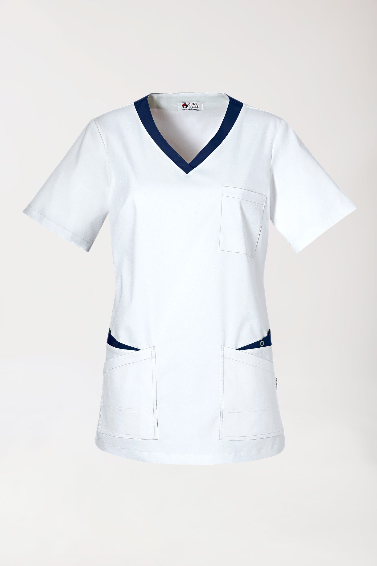 CLINIC STRETCH Schlupfkasack Damen - 1/2 Arm weiss/navy, Vue de face
