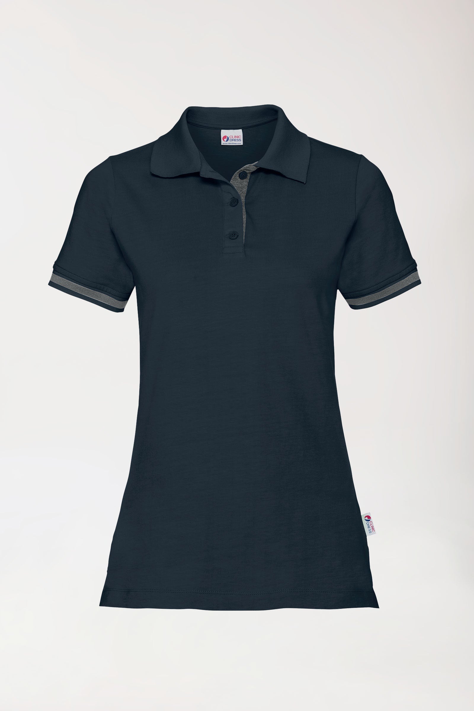 Stretch Shirt Damen - Polokragen navy/dunkelgrau melange, Vue de face