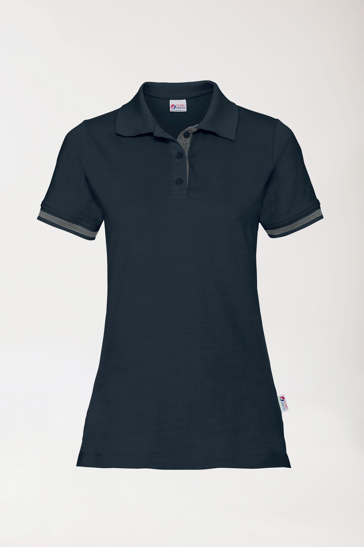 Stretch Shirt Damen - Polokragen navy/dunkelgrau melange, Vue de face