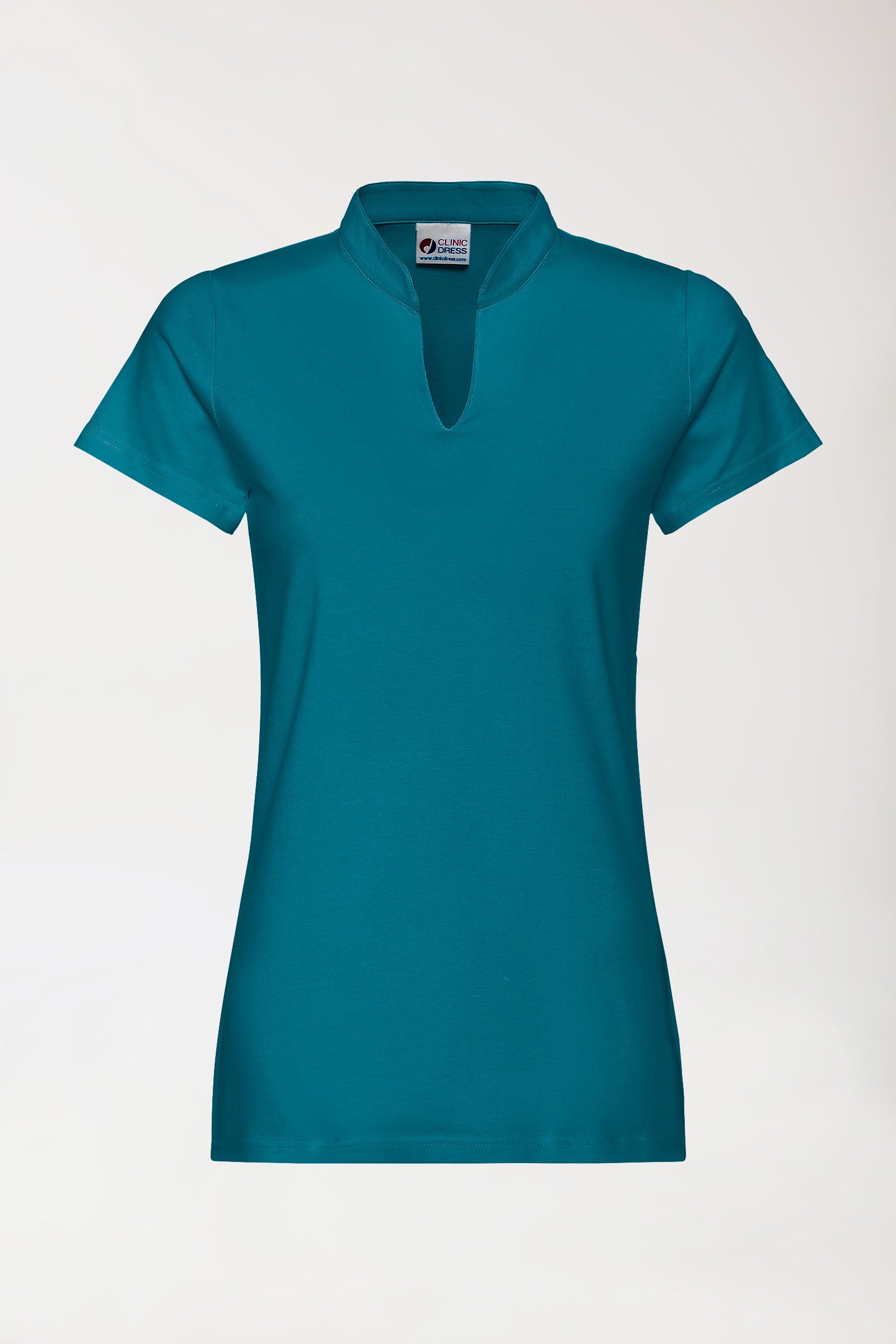 Stretch Shirt Damen - Stehkragen petrol, Vorderansicht