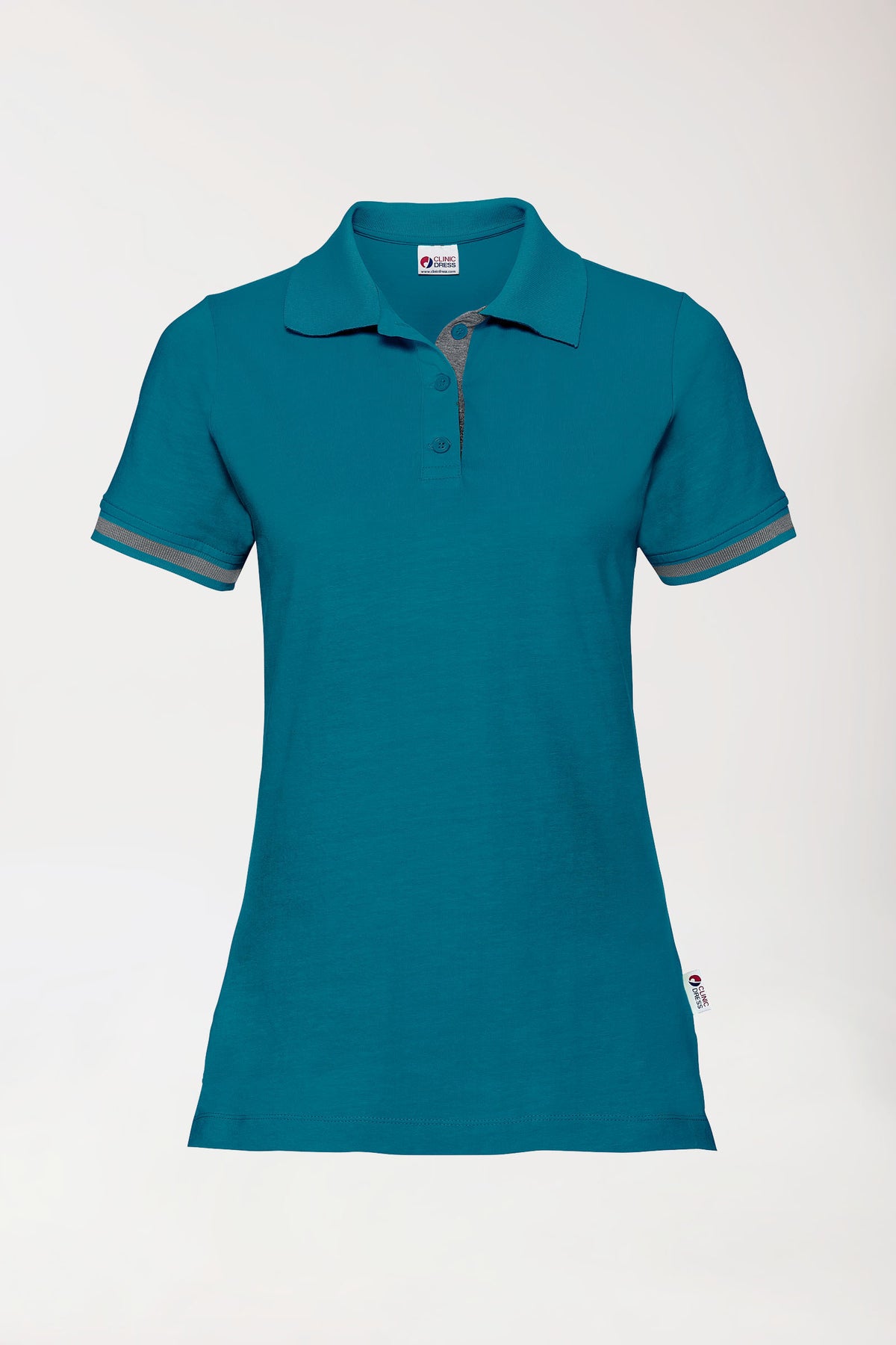Stretch Shirt Damen - Polokragen petrol/dunkelgrau melange, Vue de face
