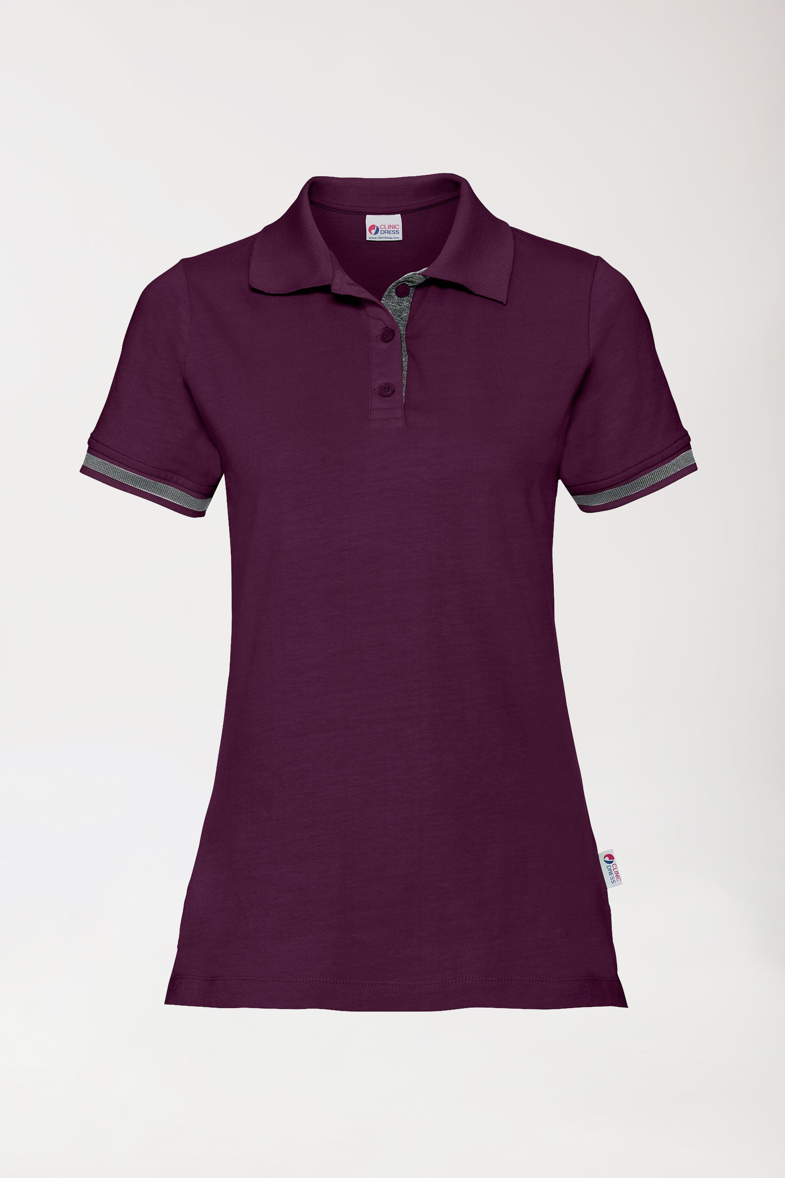 Stretch Shirt Damen - Polokragen pflaume/dunkelgrau melange, Vorderansicht