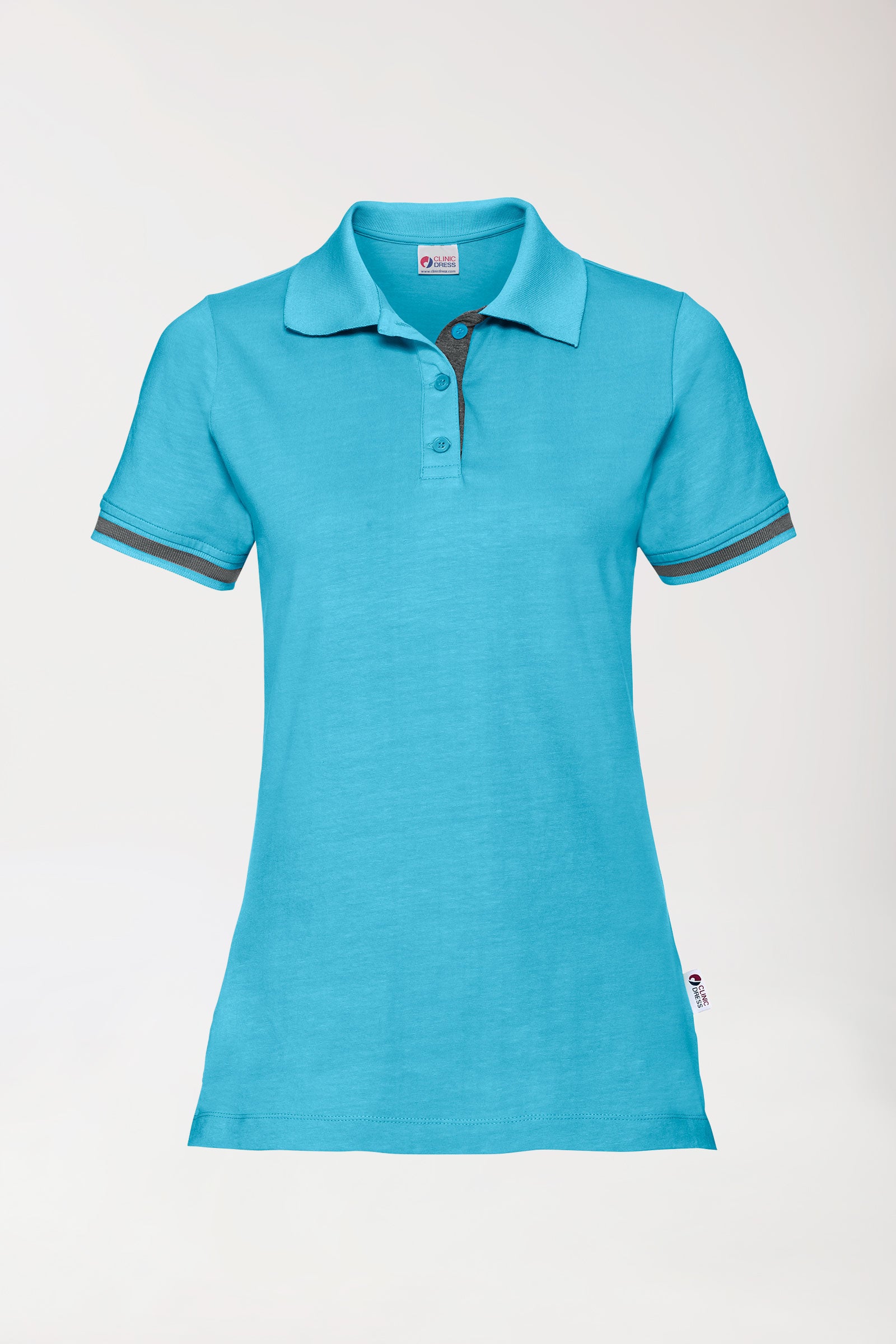 Stretch Shirt Damen - Polokragen türkis/dunkelgrau melange, Vue de face