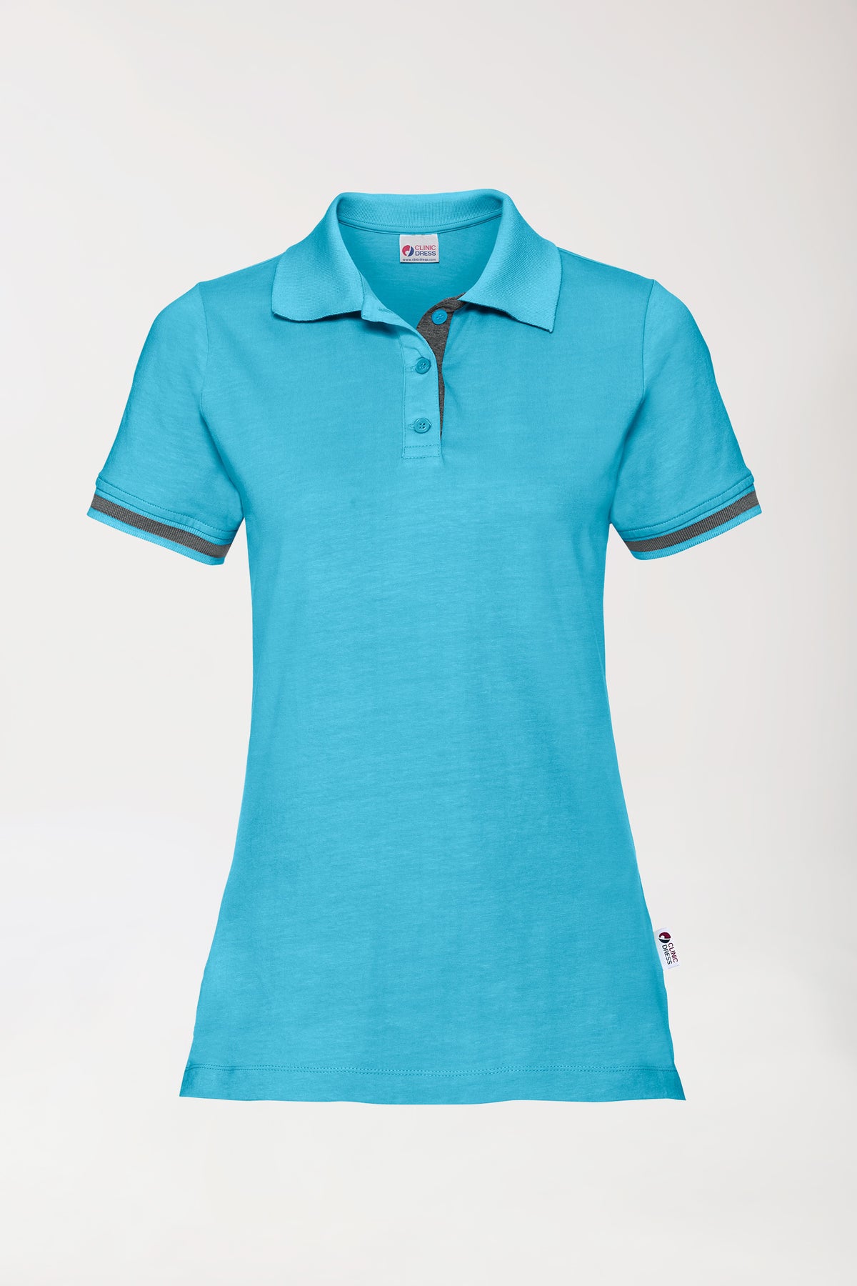 Stretch Shirt Damen - Polokragen türkis/dunkelgrau melange, Vue de face