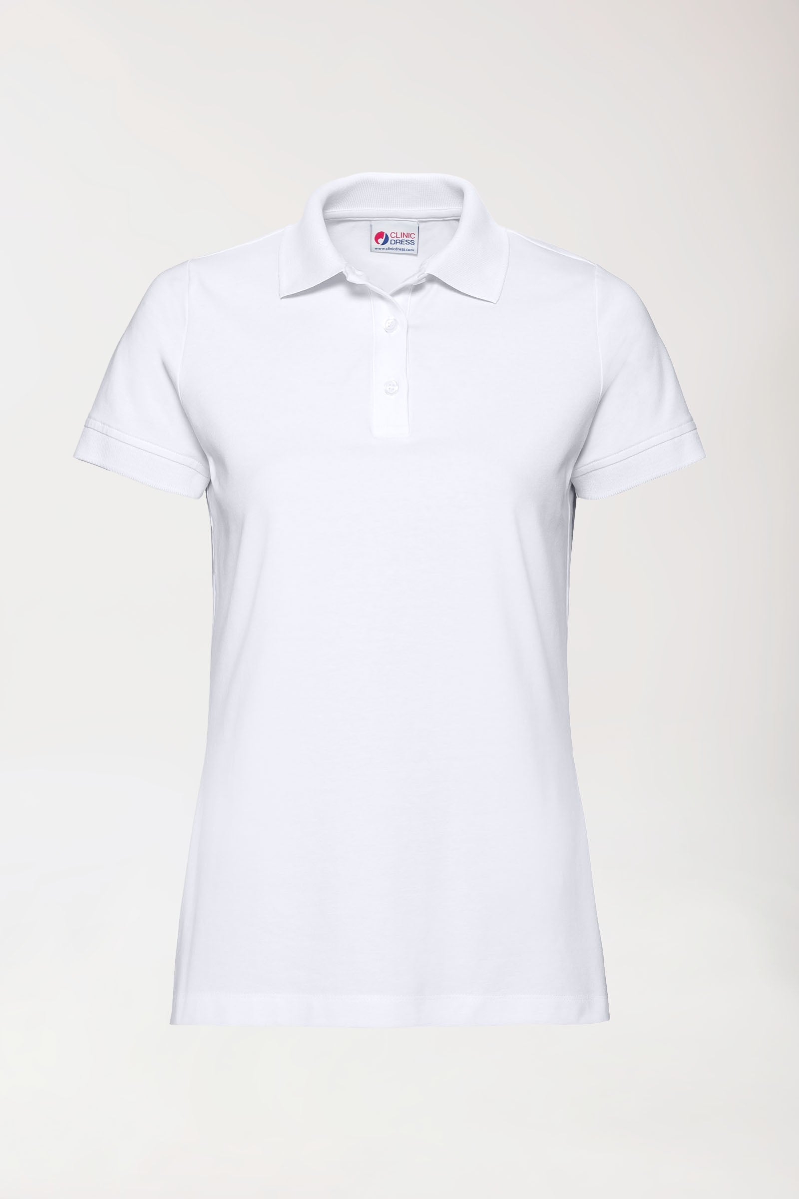 Stretch Shirt Damen - Polokragen - Knopfleiste weiss, Vorderansicht