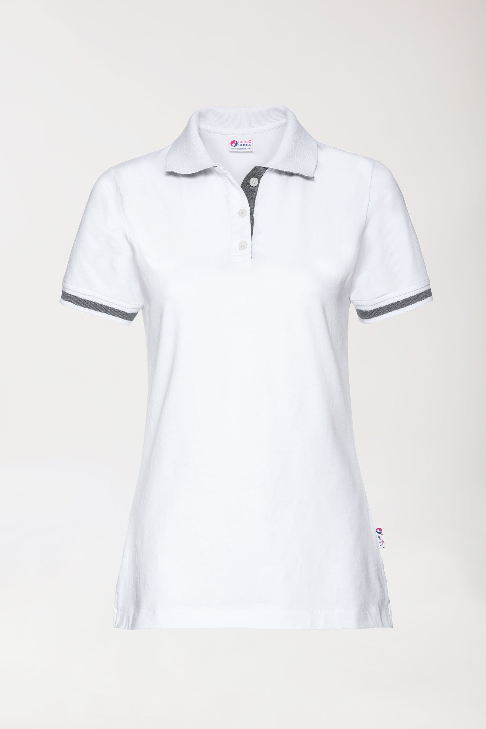 Stretch Shirt Damen - Polokragen weiss/dunkelgrau melange, Vorderansicht
