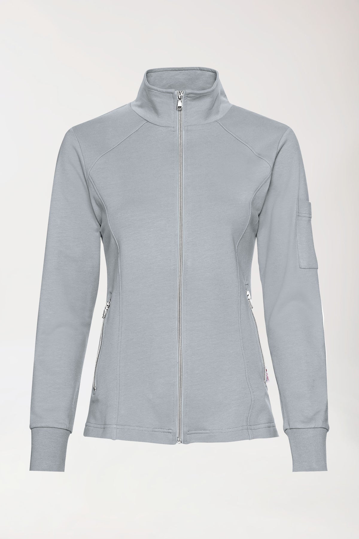 Sweatjacke Damen - Stehkragen grau, Vorderansicht