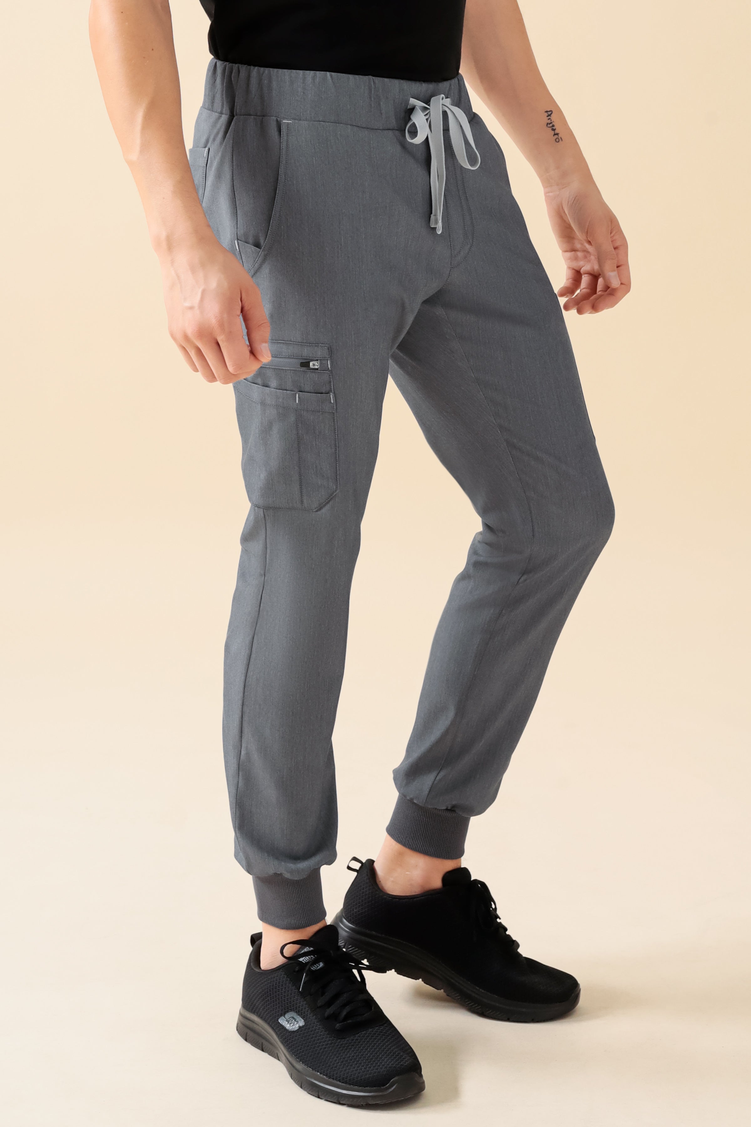 KAERE Hose Herren - Saumbündchen mit Beintaschen grau melange, Vue de face