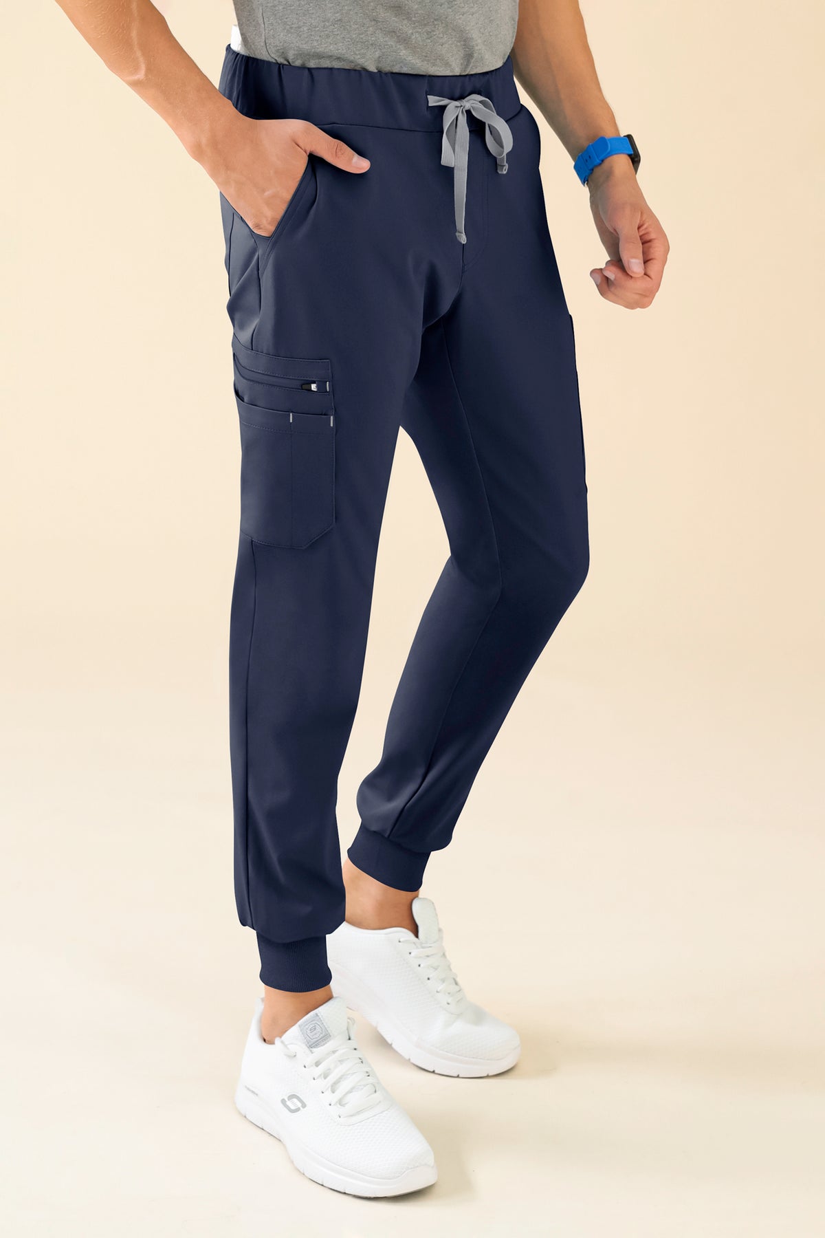 KAERE Hose Herren - Saumbündchen mit Beintaschen navy, Vue de face