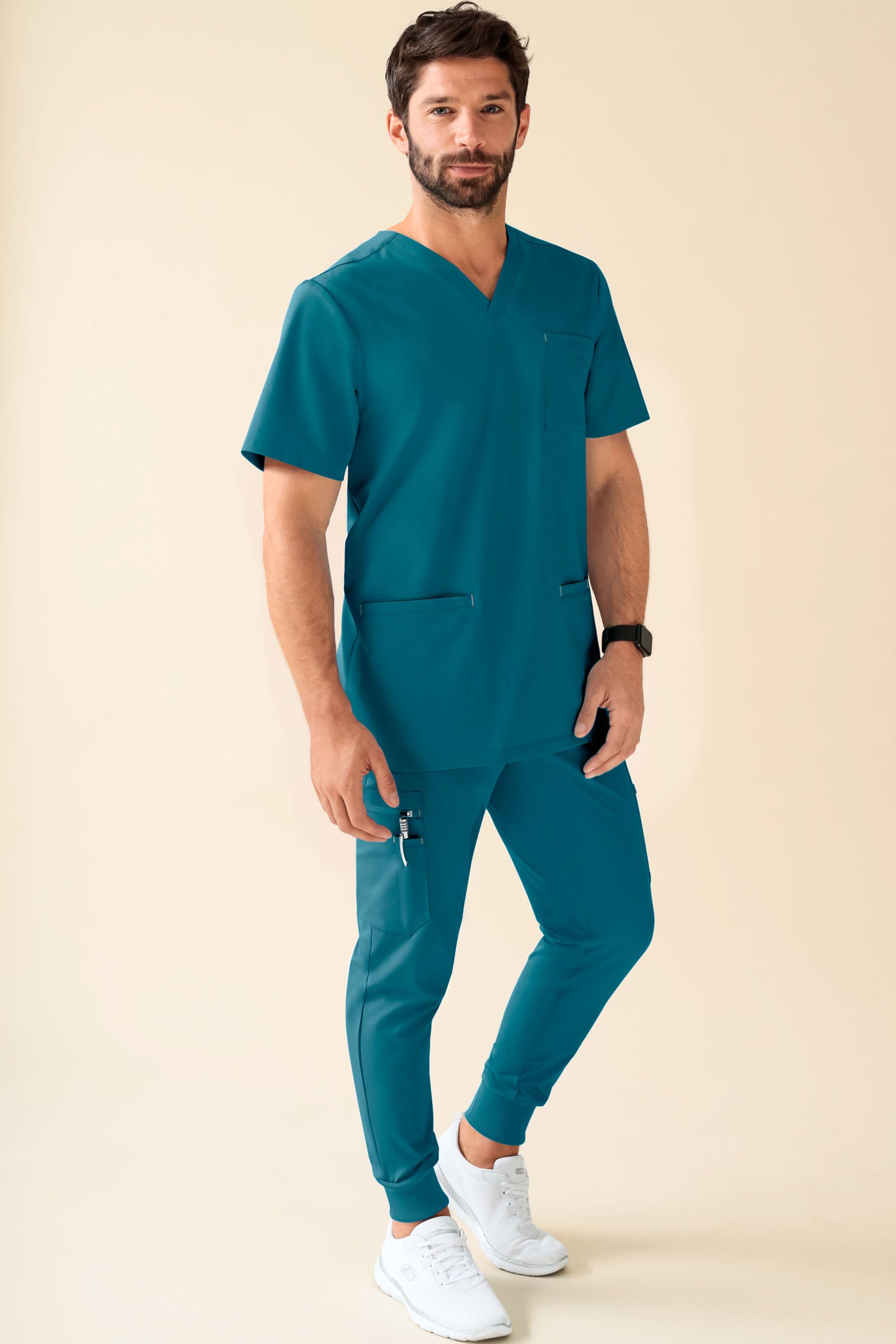 KAERE Hose Herren - Saumbündchen Kurzgr. mit Beintaschen petrol, Vorderansicht