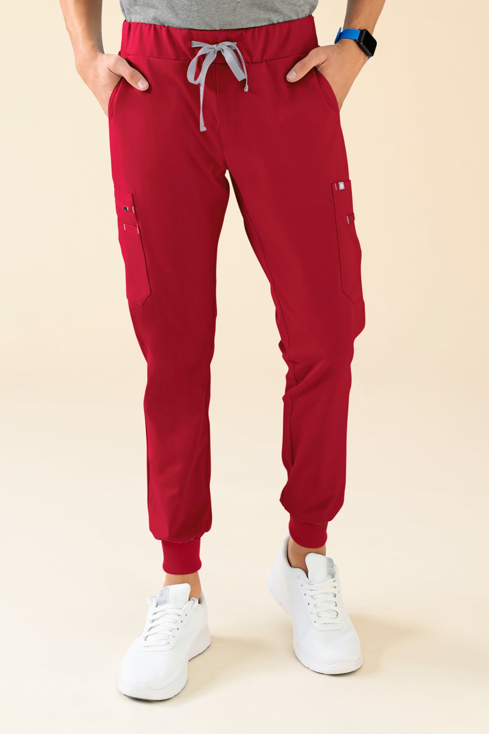KAERE Hose Herren - Saumbündchen mit Beintaschen rot, Vorderansicht