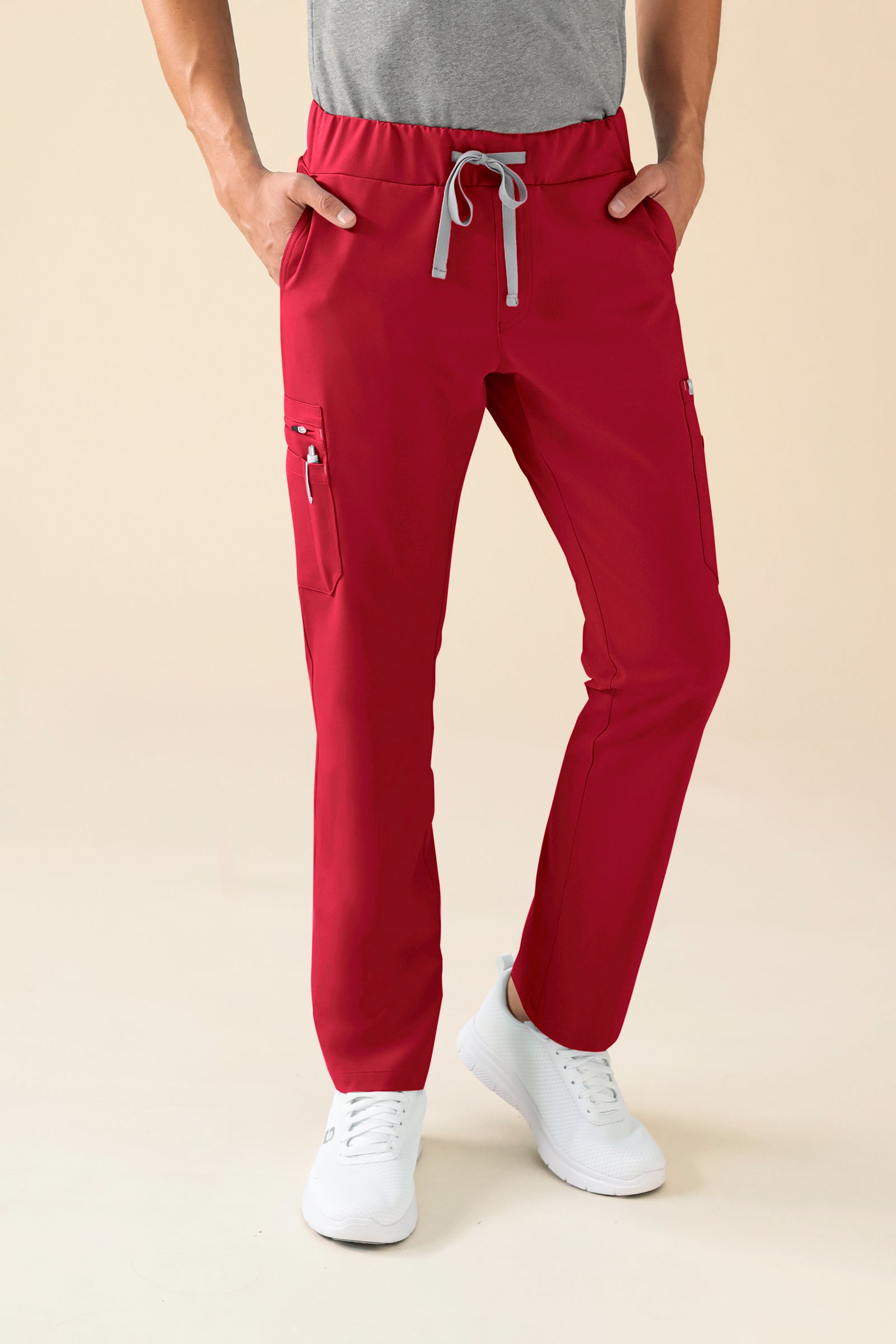 KAERE Hose Herren - gerader Saum mit Beintaschen rot, Vorderansicht