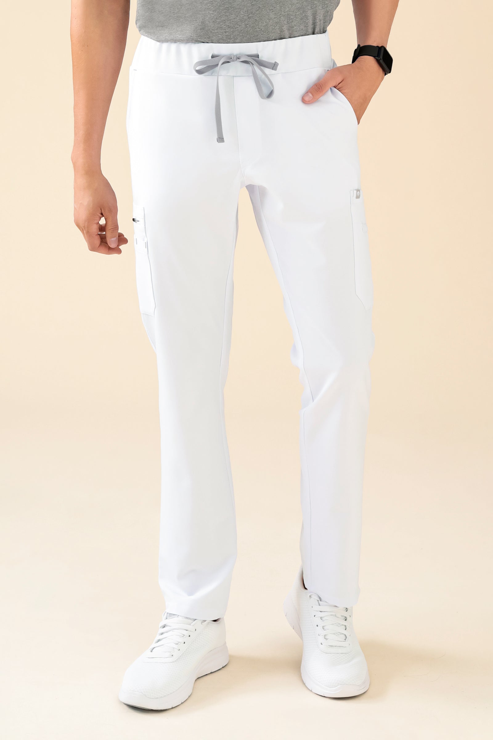 KAERE Hose Herren - gerader Saum mit Beintaschen weiss, Vorderansicht