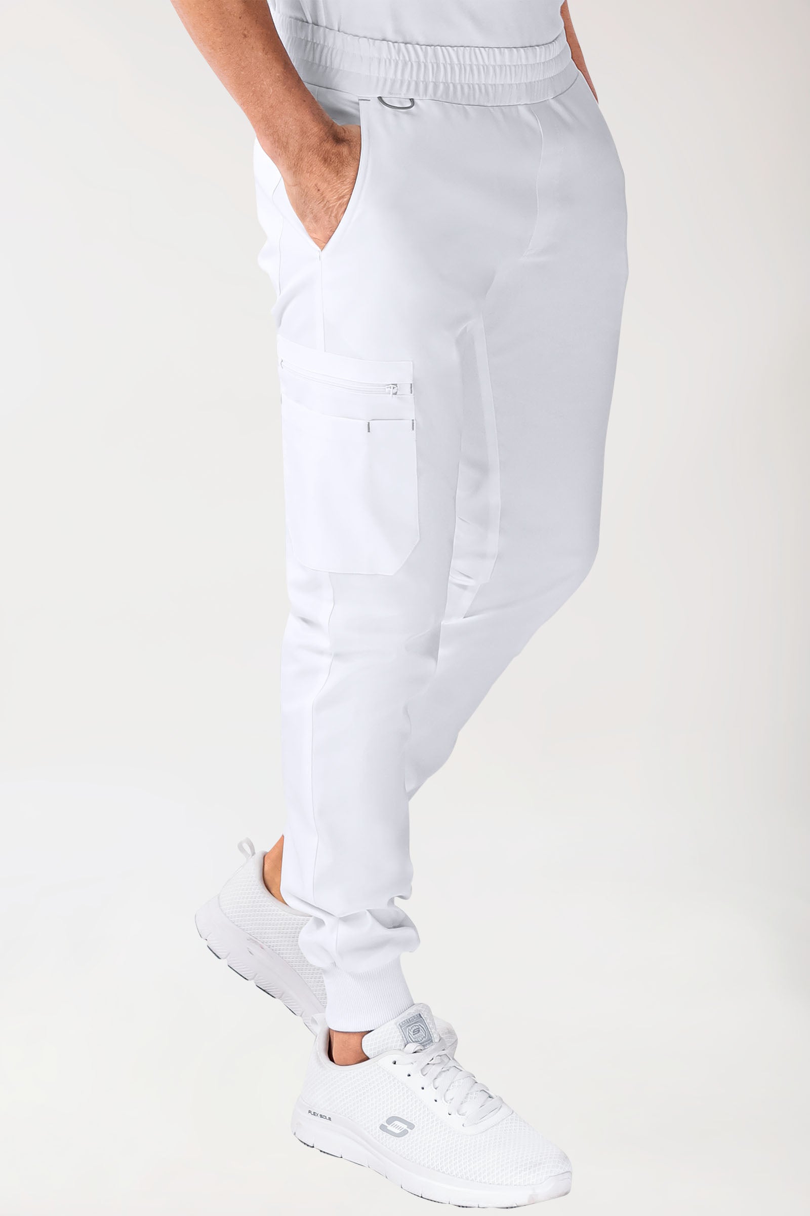CLINIC STRETCH Hose Herren - Saumbündchen weiss/grau, Vue de face