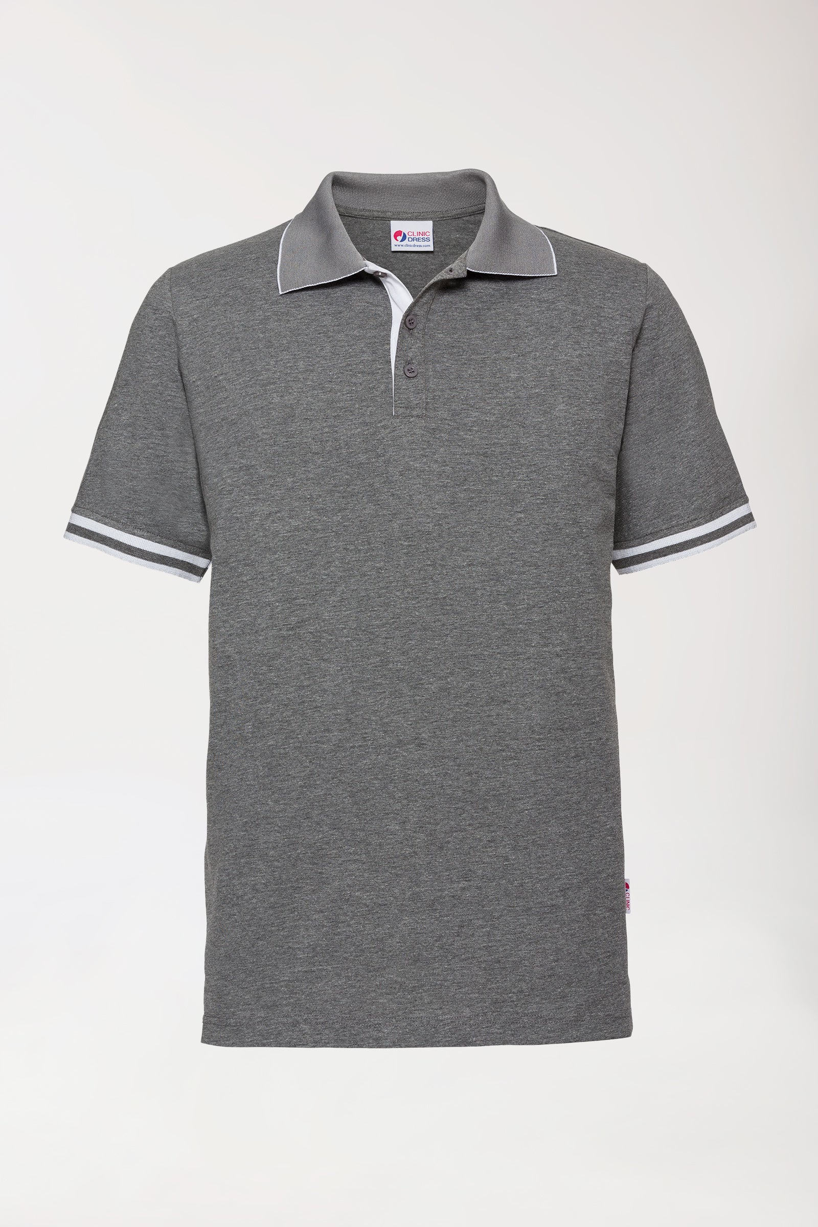 Stretch Shirt Herren - Polokragen - Kontrastknopfleiste - dunkelgrau melange/weiss, Vue de face