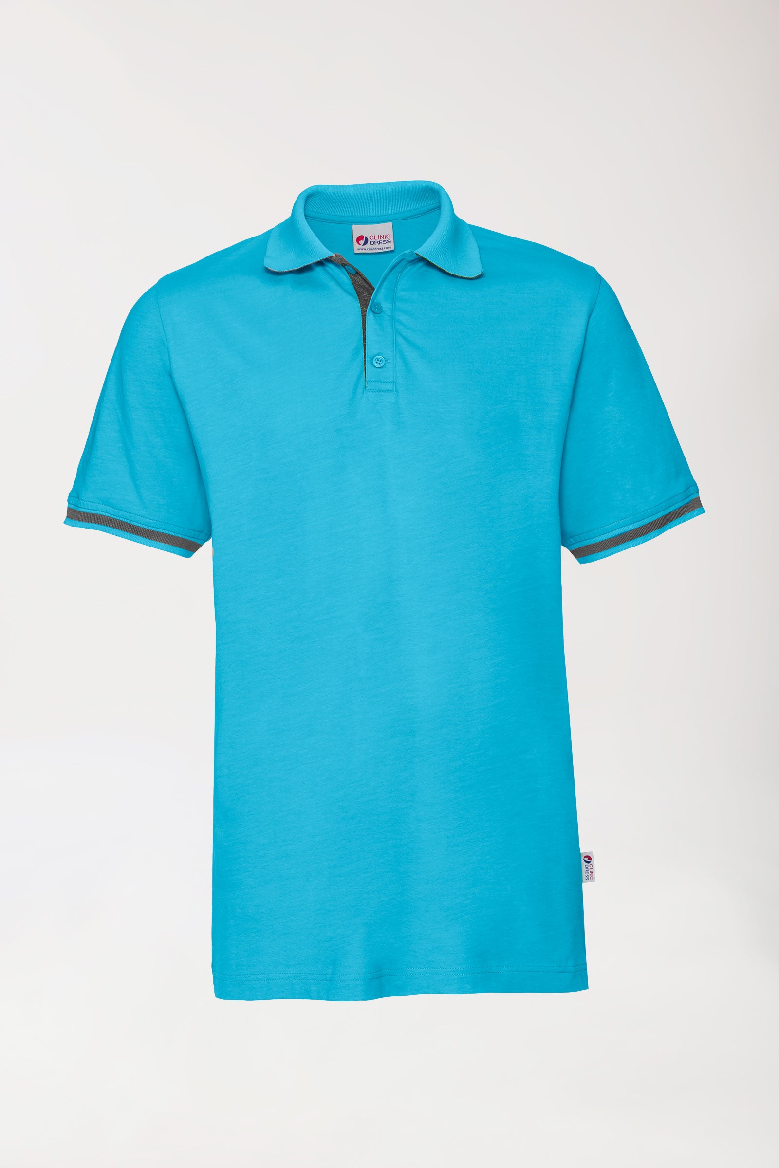 Stretch Shirt Herren - Polokragen türkis/dunkelgrau melange, Vue de face