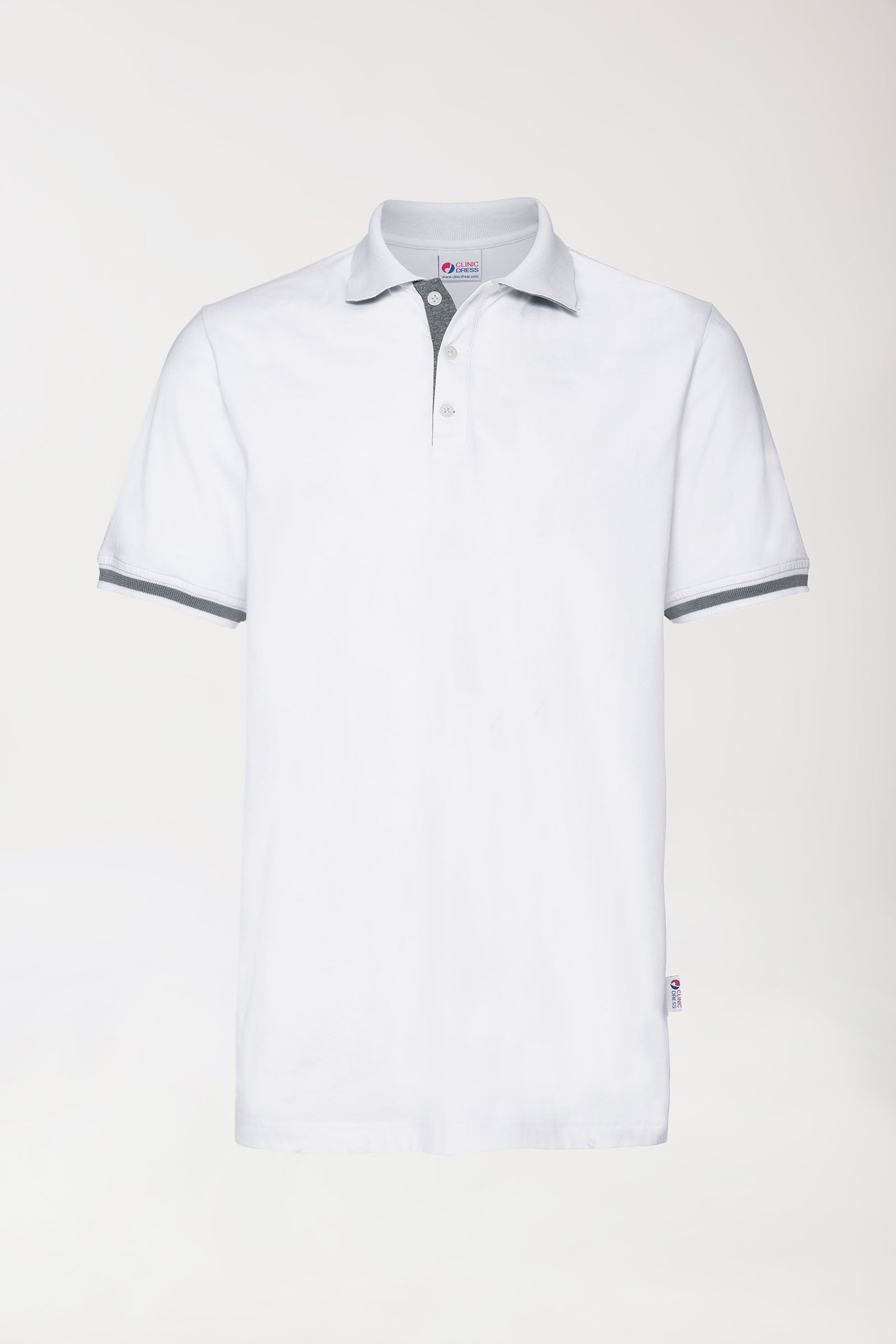 Stretch Shirt Herren - Polokragen weiss/dunkelgrau melange, Vue de face