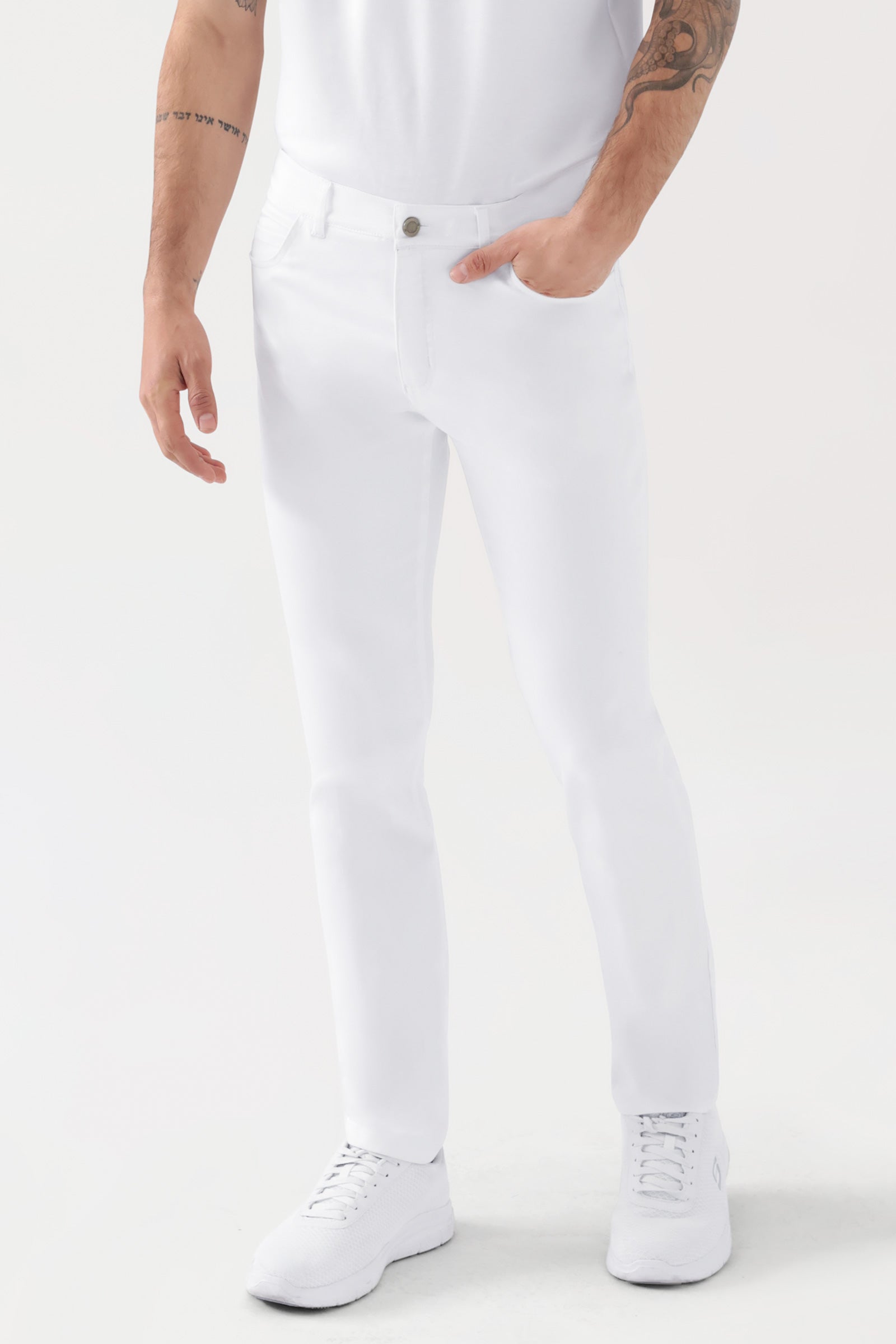 COMFY FLEX 5-Pocket Hose Herren - schlankes Bein weiss, Vorderansicht