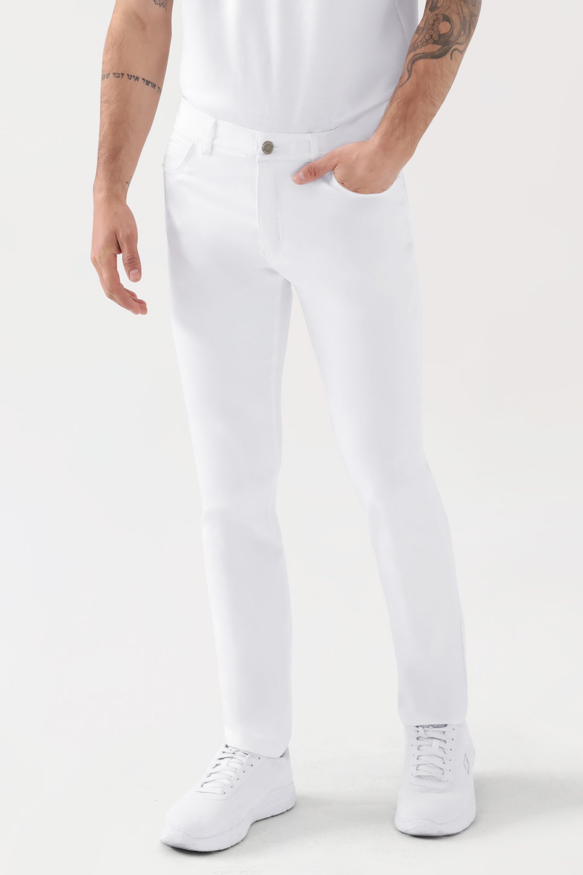 COMFY FLEX 5-Pocket Hose Herren - schlankes Bein weiss, Vue de face
