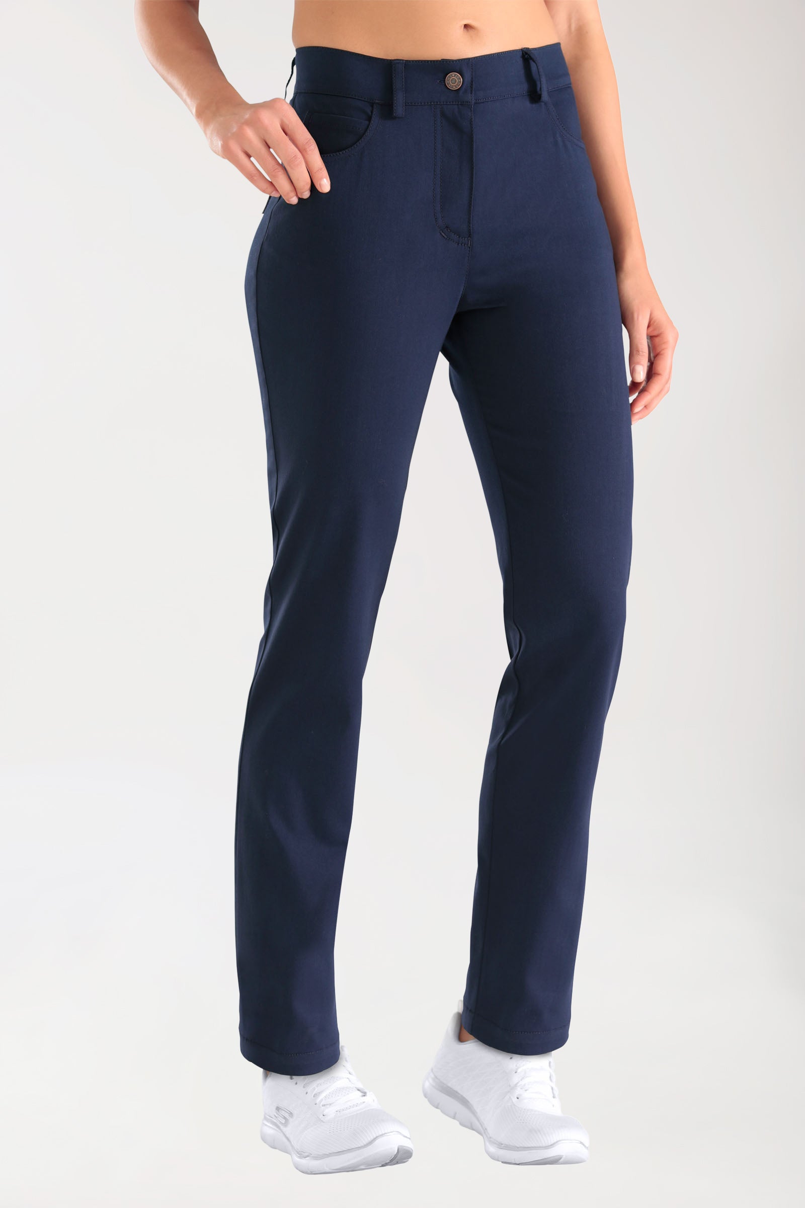 Stretch 5-Pocket Hose Damen - gerades Bein navy, Vue de face