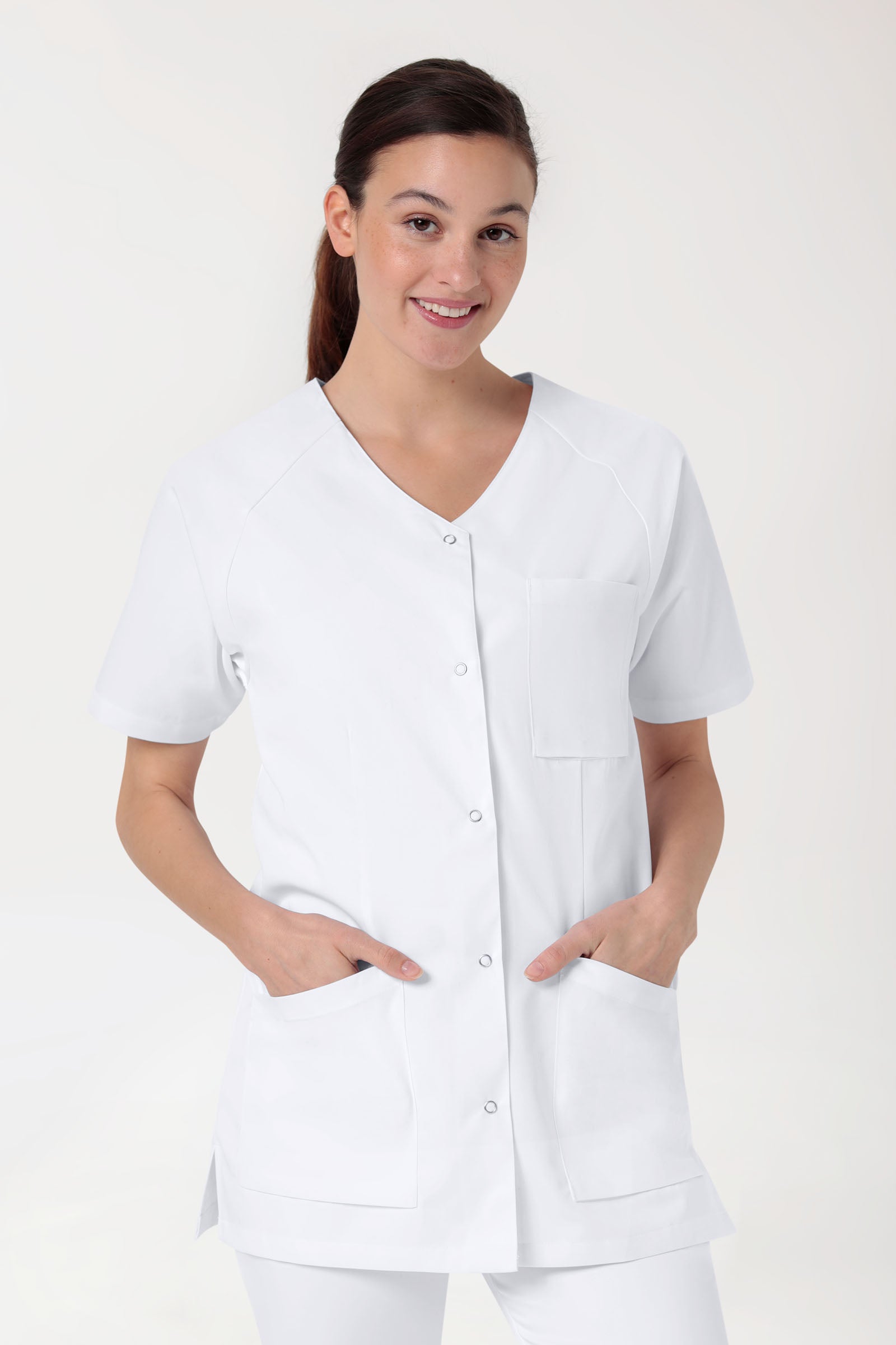 Kasack Damen - Druckknopfleiste weiss